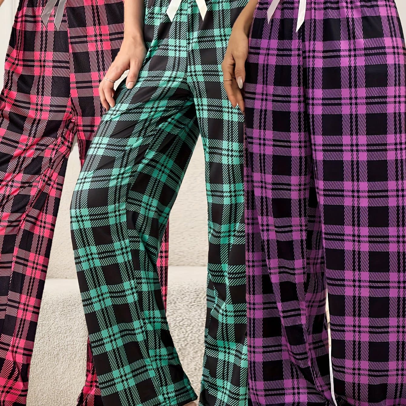 TEMU New Style Women'-piece Pants With Checkered Print, Comfortable Trousers, Soft Long Pants