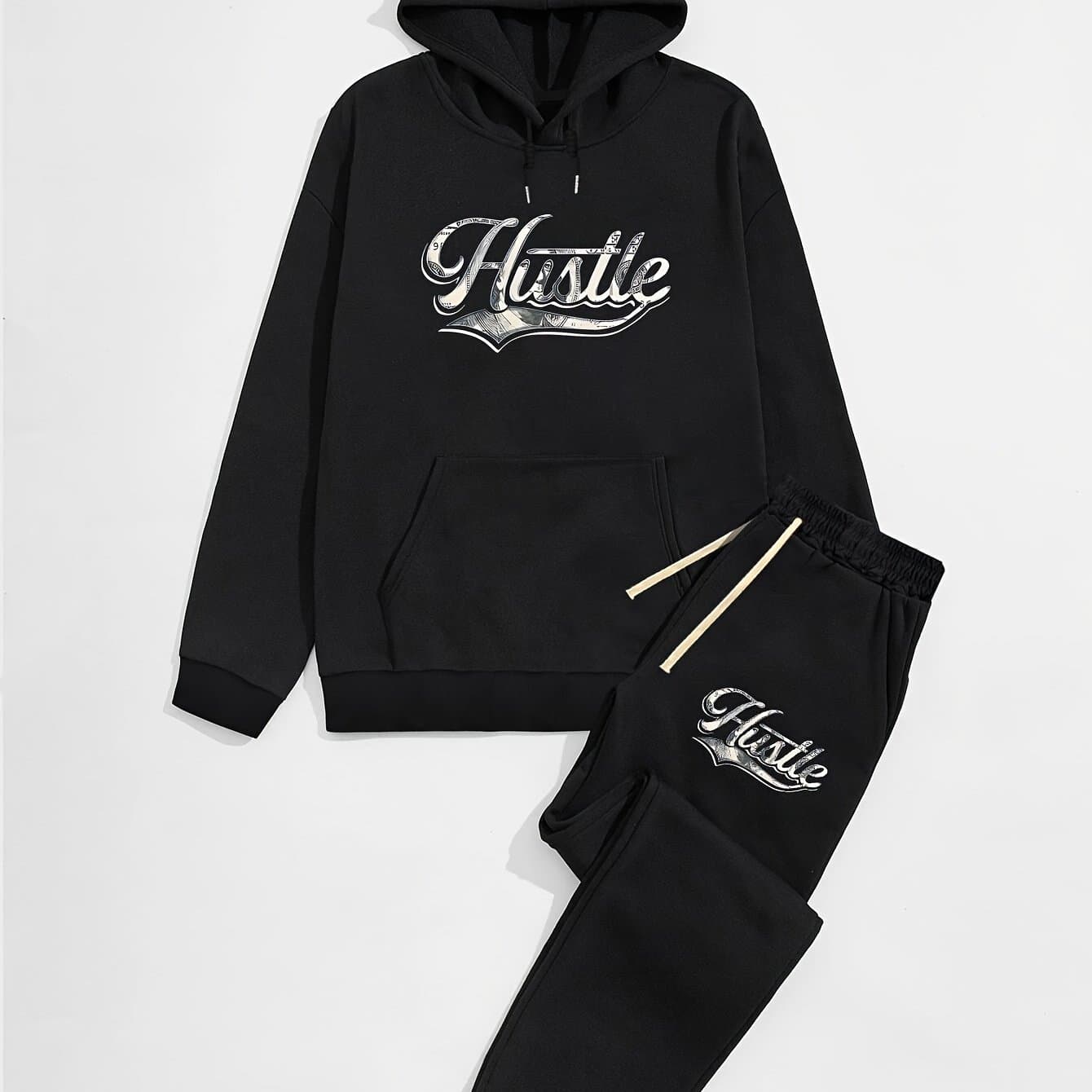 TEMU Stylish Men's Hoodie & Sweatpants Set - Cartoon Print, Long Sleeve, Casual Sportswear With Kangaroo Pocket, Machine Washable - Perfect For All