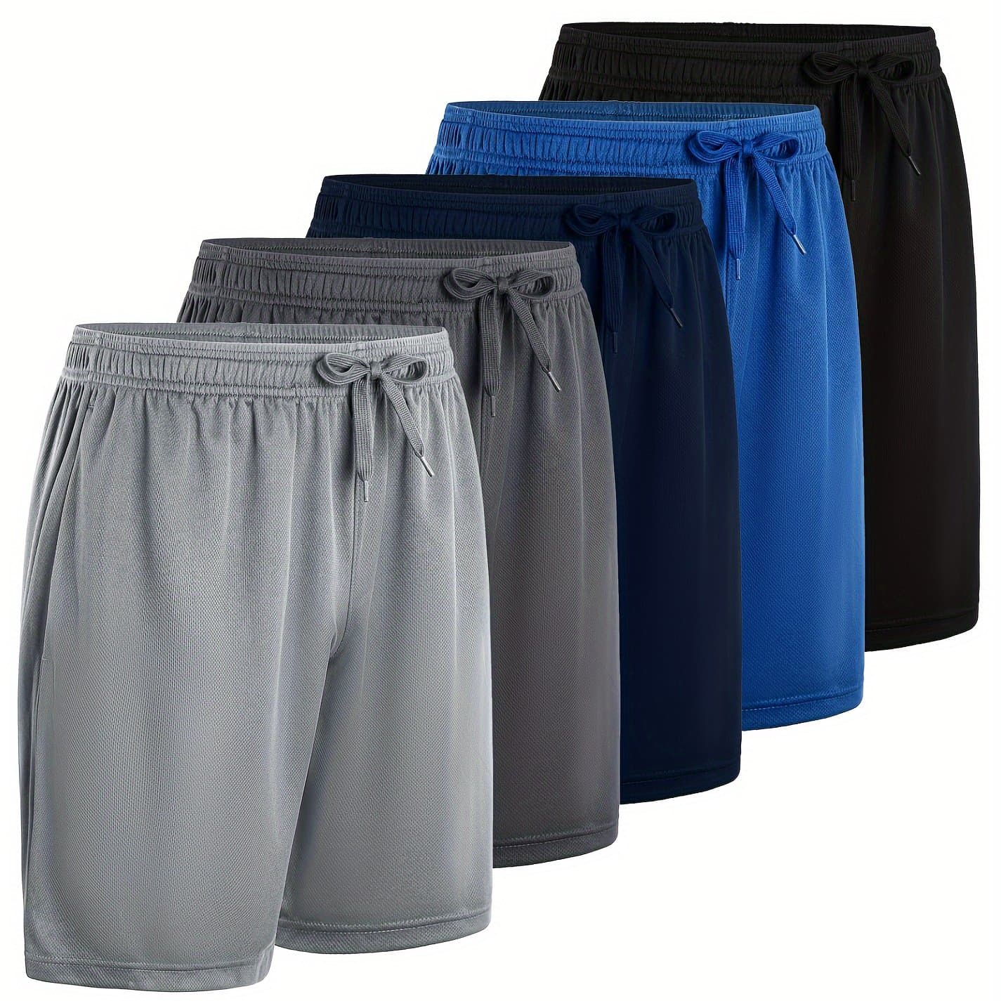 TEMU 5pcs Men's Athletic Shorts With Drawstring And Pockets In Solid Color, Lightweight And Comfortable For Summer Sports And Fitness