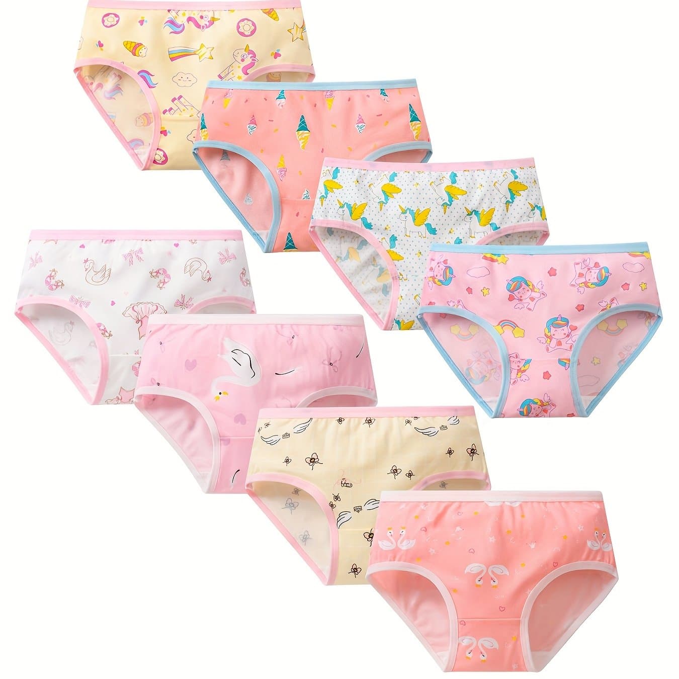 TEMU 8pcs Girls Newest Briefs, Fashion Cartoon Print Kids Underpant, Soft Breathable Novelty Underwear