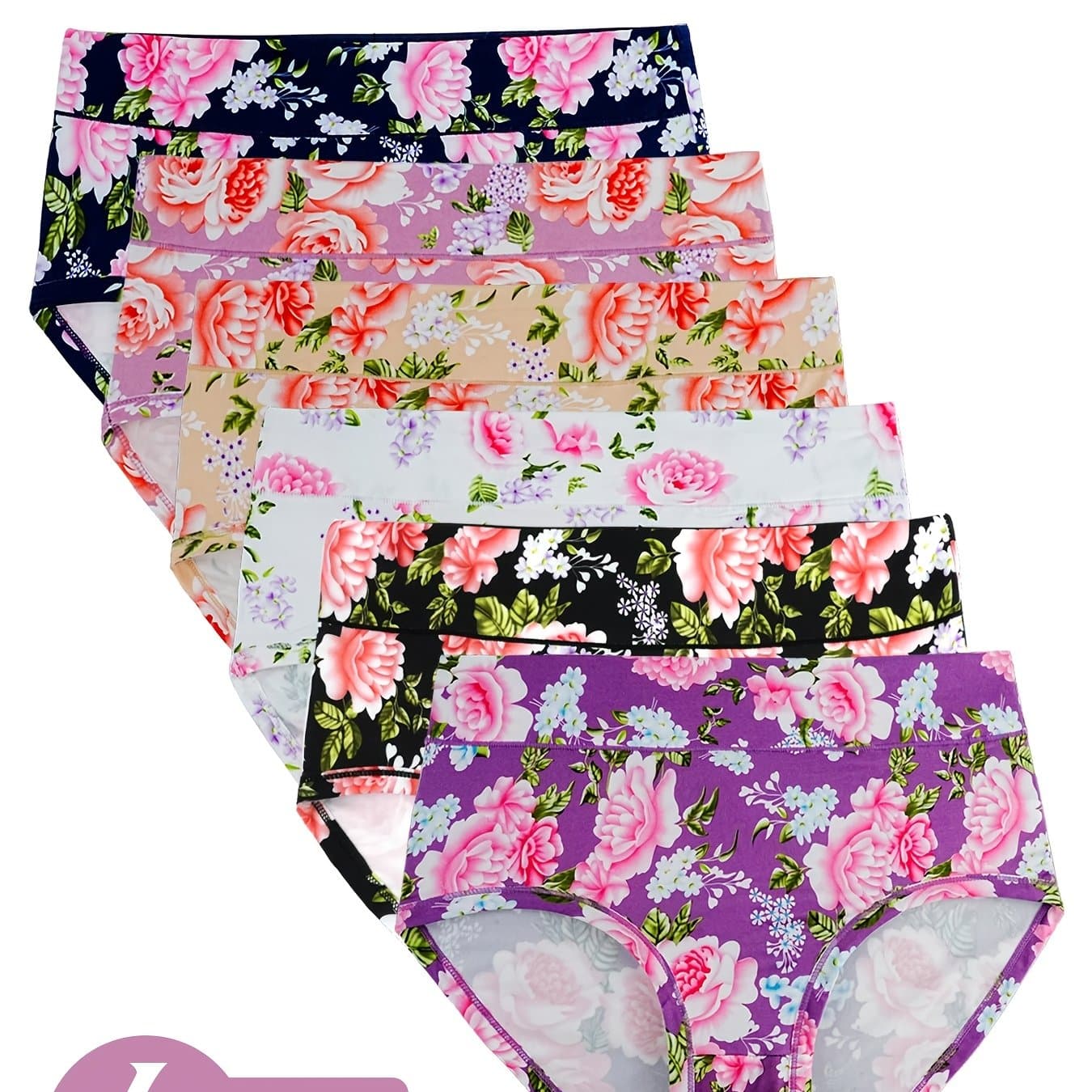 TEMU 6pcs Set 2024 E-commerce New Women's High-waist Panties Milk Fabric Soft Comfortable Close-fitting Rose Sexy Briefs