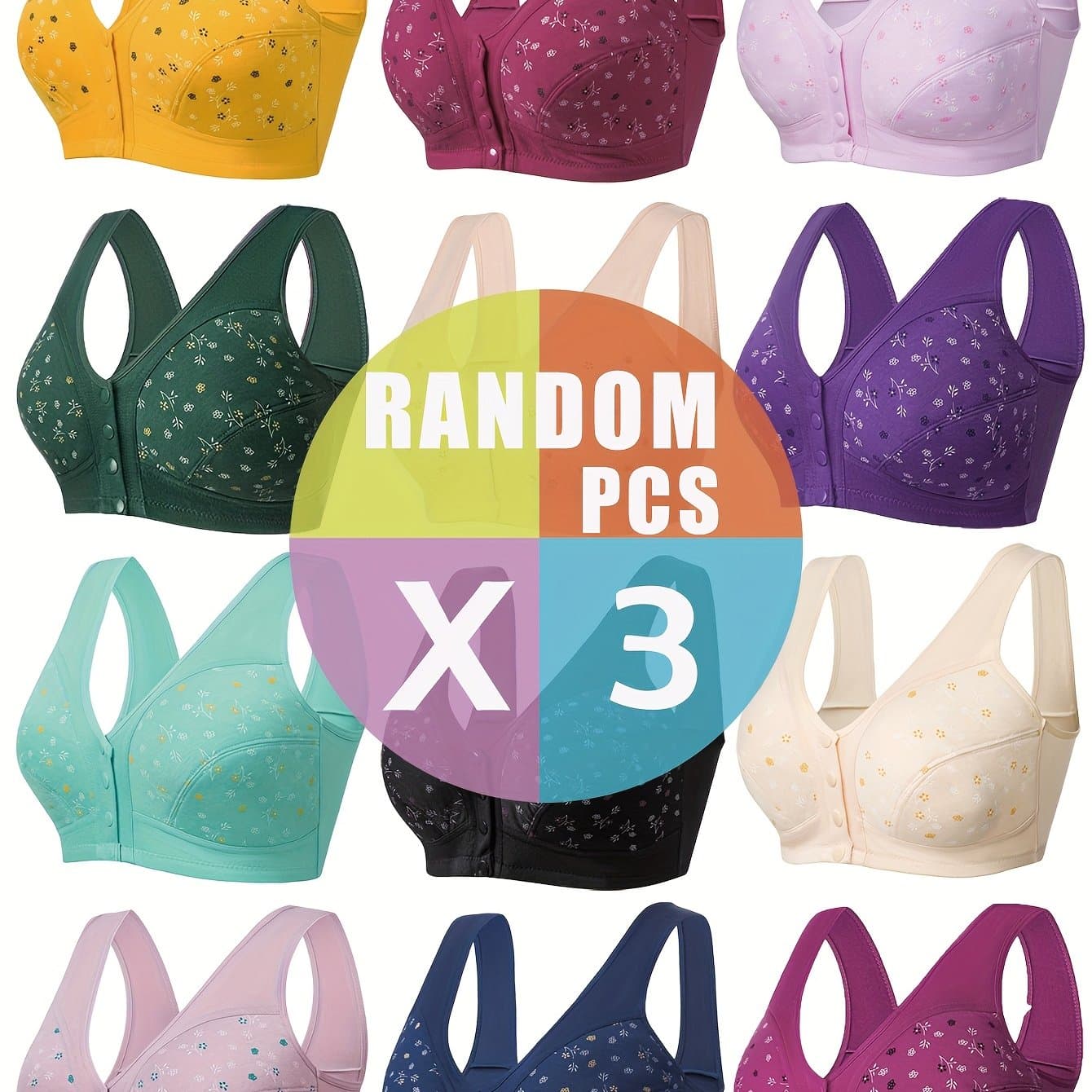 TEMU 3 Soft Wireless Bras, Seamless And Breathable Front Design, Women's Comfortable Lingerie Set, Fashionable Lingerie