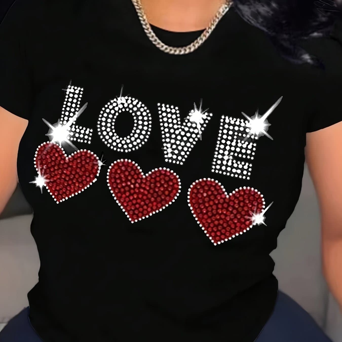 TEMU Casual Women's T-shirt For Summer Featuring A Red , A Stylish Top Of Regular Length