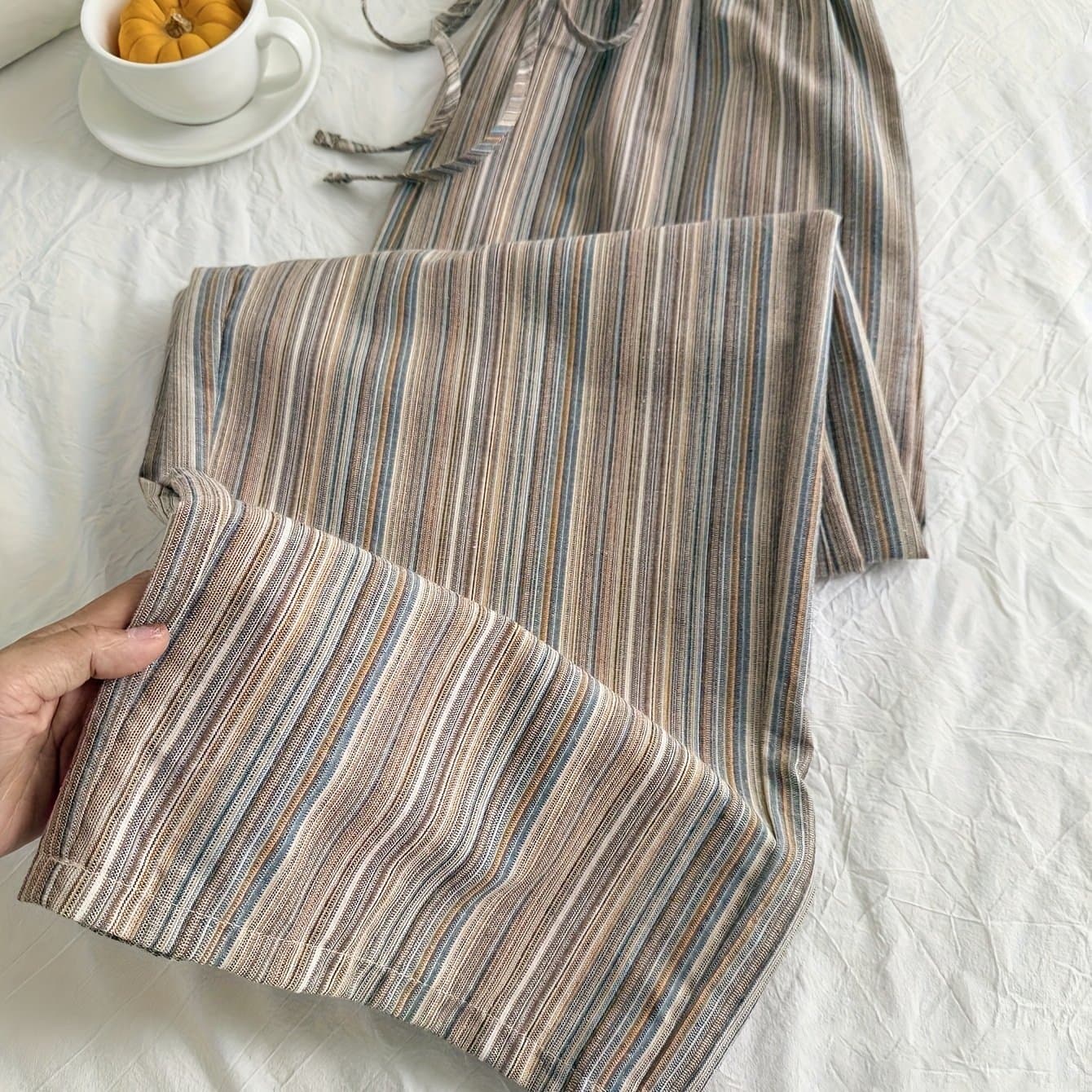 TEMU Striped Lace-up Comfortable Casual Wide-leg Trousers Women's Long Pants