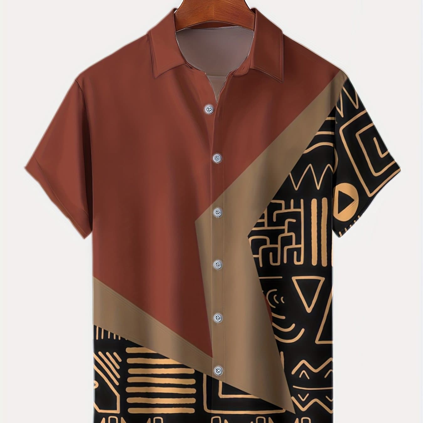 TEMU Men's Short-sleeved Shirt Made Of Lightweight Polyester, With A Button Collar, Is Perfect For Casual In Hawaii During Summer