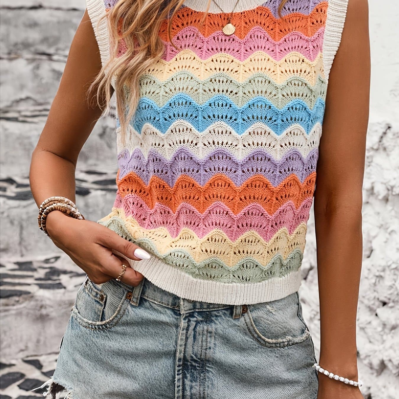 TEMU Fashionable Women's Color Striped Vest