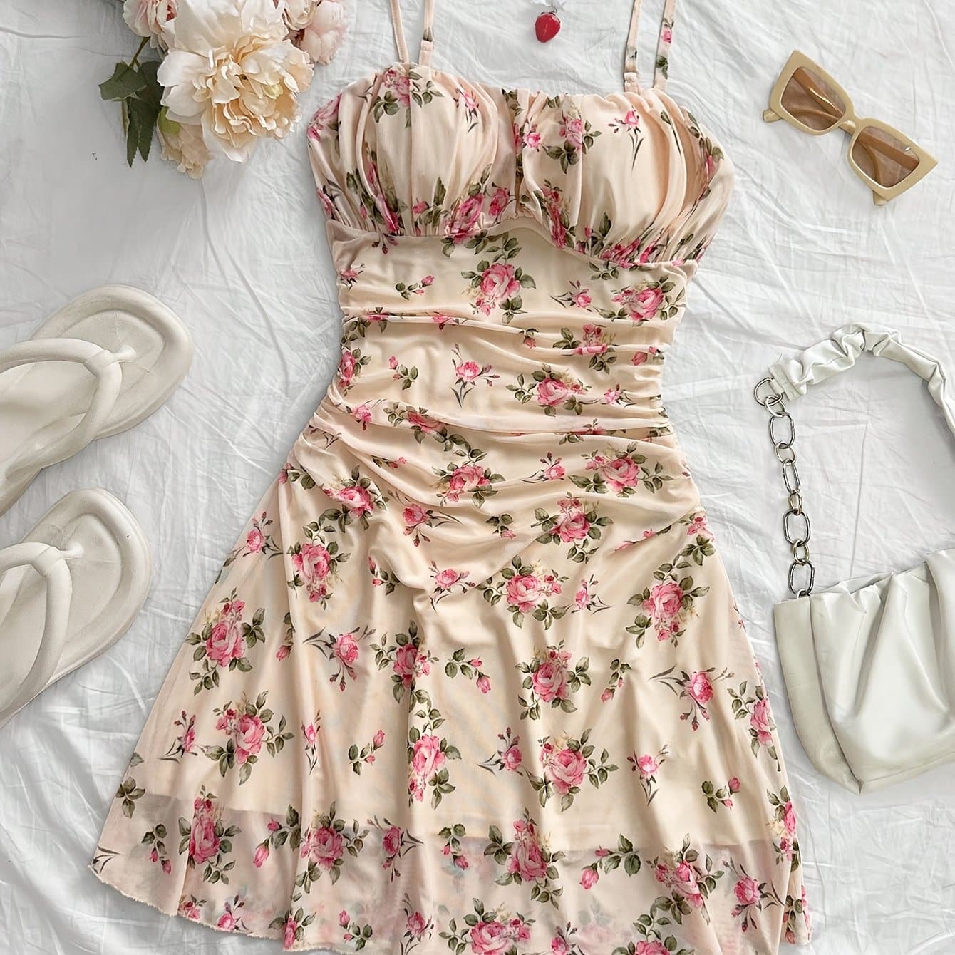 TEMU Women's Summer New Floral Print Slim-fit Camisole Dress