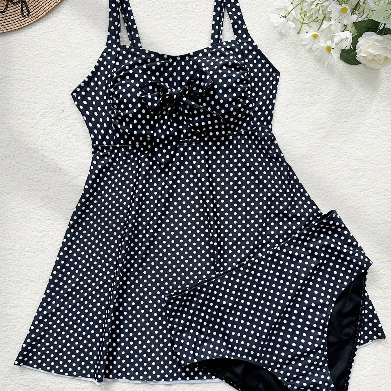 TEMU Polka Dot Print Skirt-style Adjustable Strap Plus Size Fashion Swimsuit