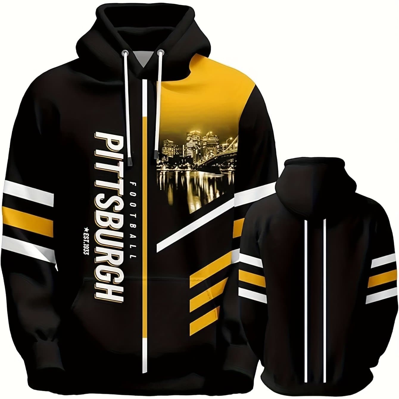 TEMU Men's Pittsburgh Football Hoodie - A Black And Yellow Sweater Featuring , , And Ppg Design. This Durable Pullover Is Perfect For All , Ideal For Game Days, Casual Sportswear, And