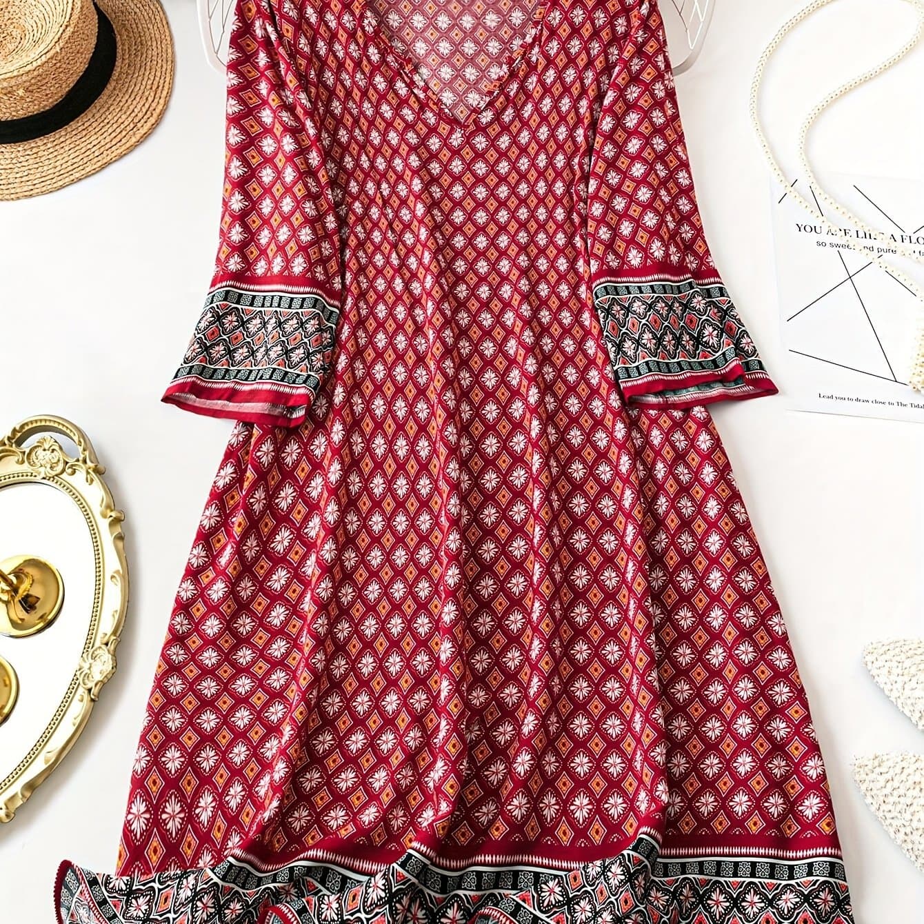 TEMU Plus Size - Plus Size - Plus Size Directional Vacation Casual Printed Maxi Dress