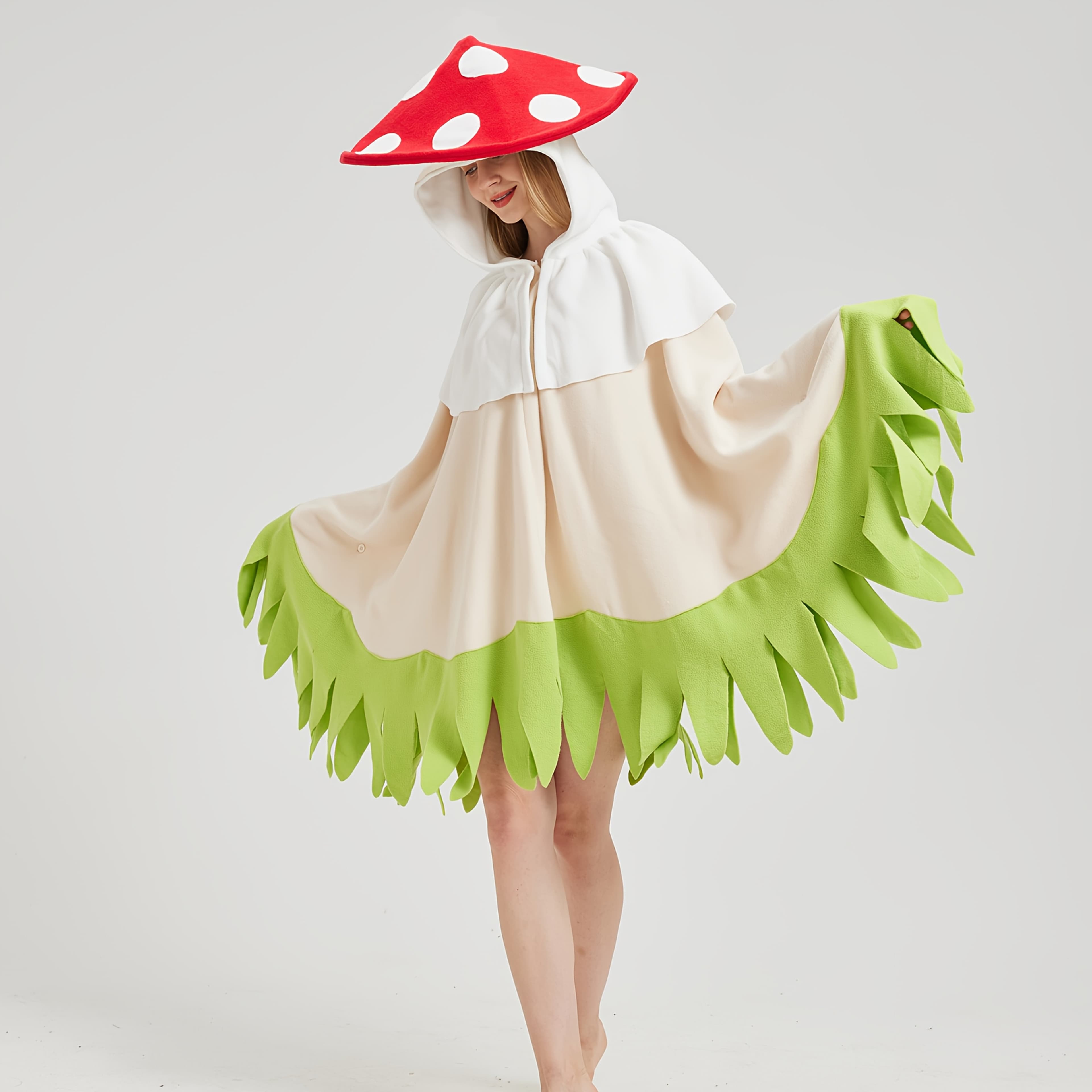 TEMU A Grass Red Mushroom Cape Suitable For Men And Women, Cosplay Costume Party, Halloween Music Festival Costume