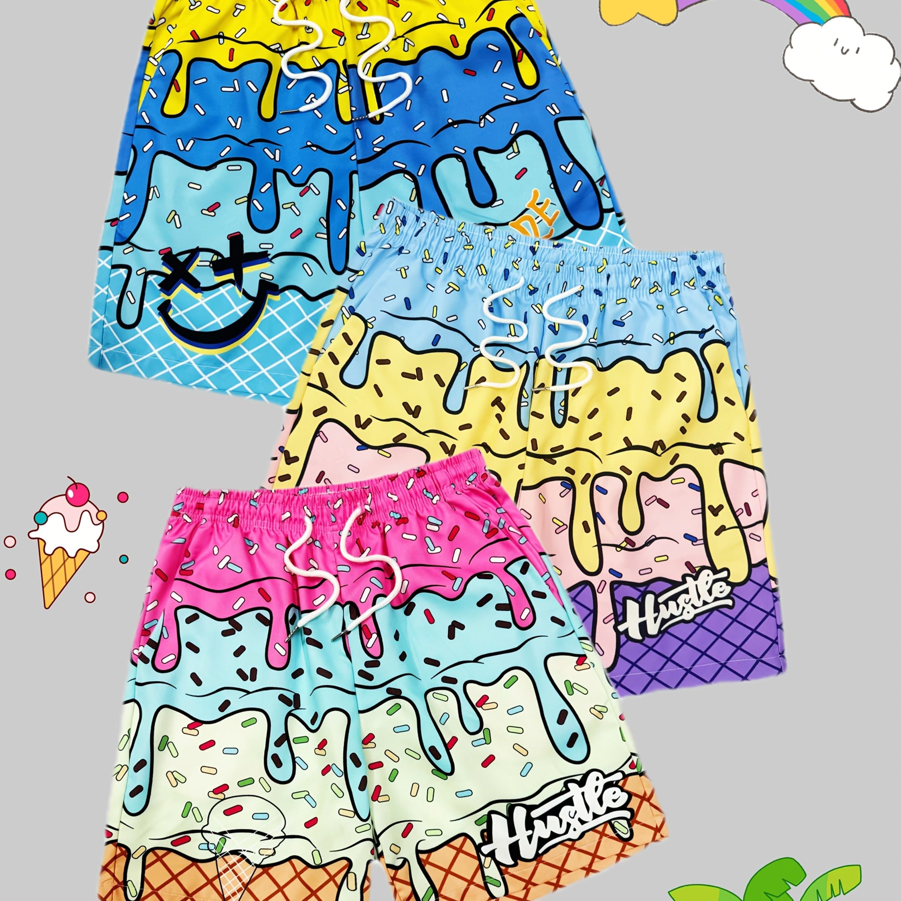 TEMU New Boys Printed Beach Shorts Three-piece Set, For Outdoor