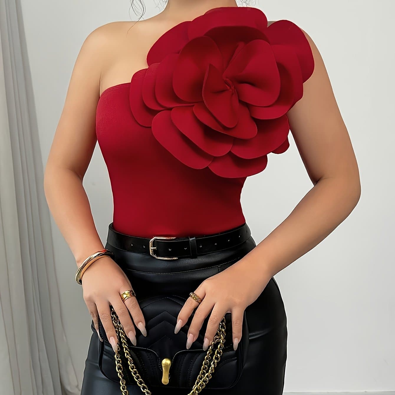 TEMU 3d Floral Decorative Single-shoulder Fashion Women's Tank Top