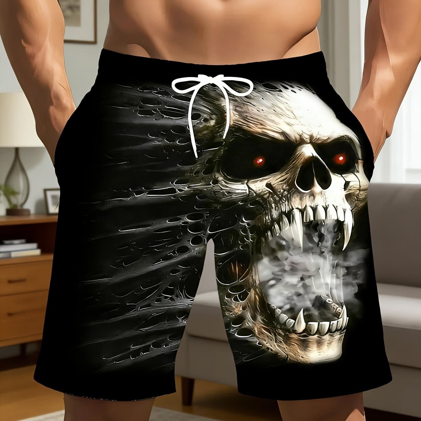 TEMU Men's Summer Easy Printed Striped Shorts Quick Dry Beachwear Lightweight Polyester Material Breathable Mesh Lining Elastic Waist Drawstring Casual