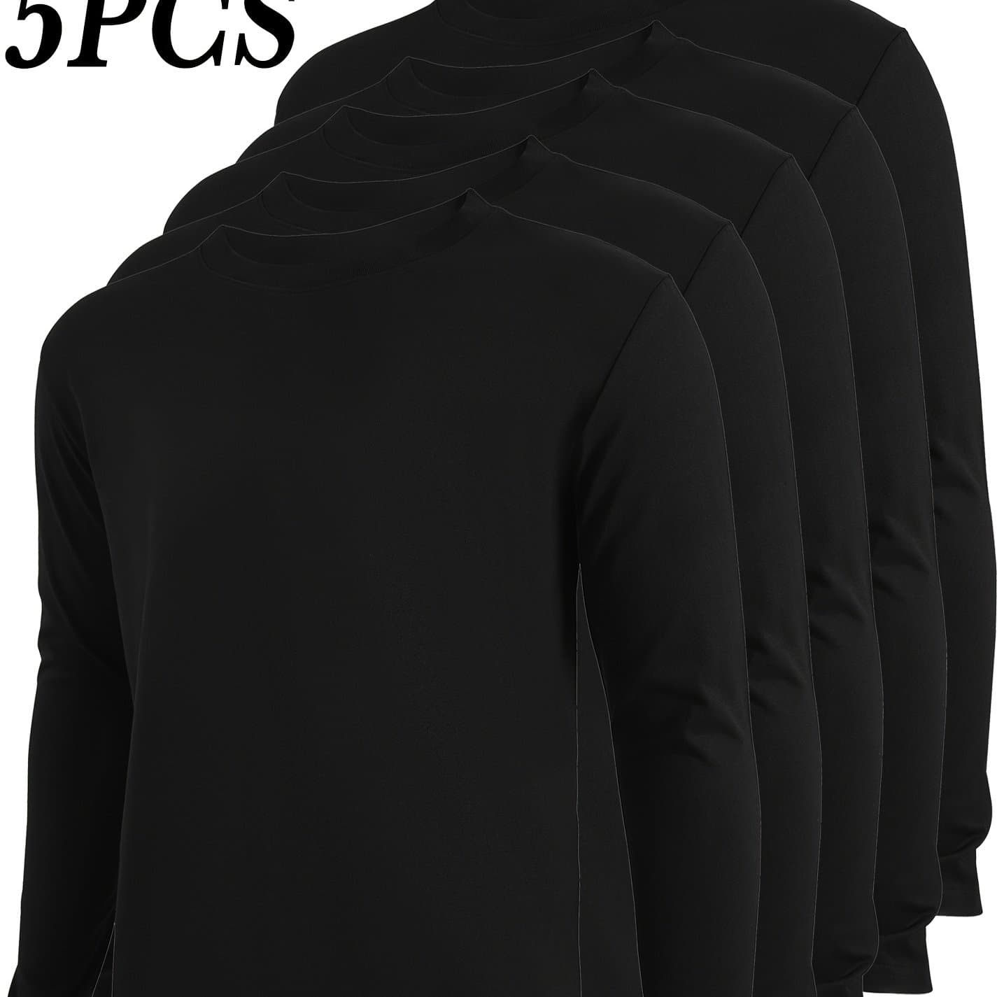 TEMU 5-pack Men's 100% Round-neck Long-sleeved T-shirt | Soft And Comfortable, , Suitable For Daily Wear, Leisure, Cycling, Running, Traveling, Perfect For Gift- And Personal Use