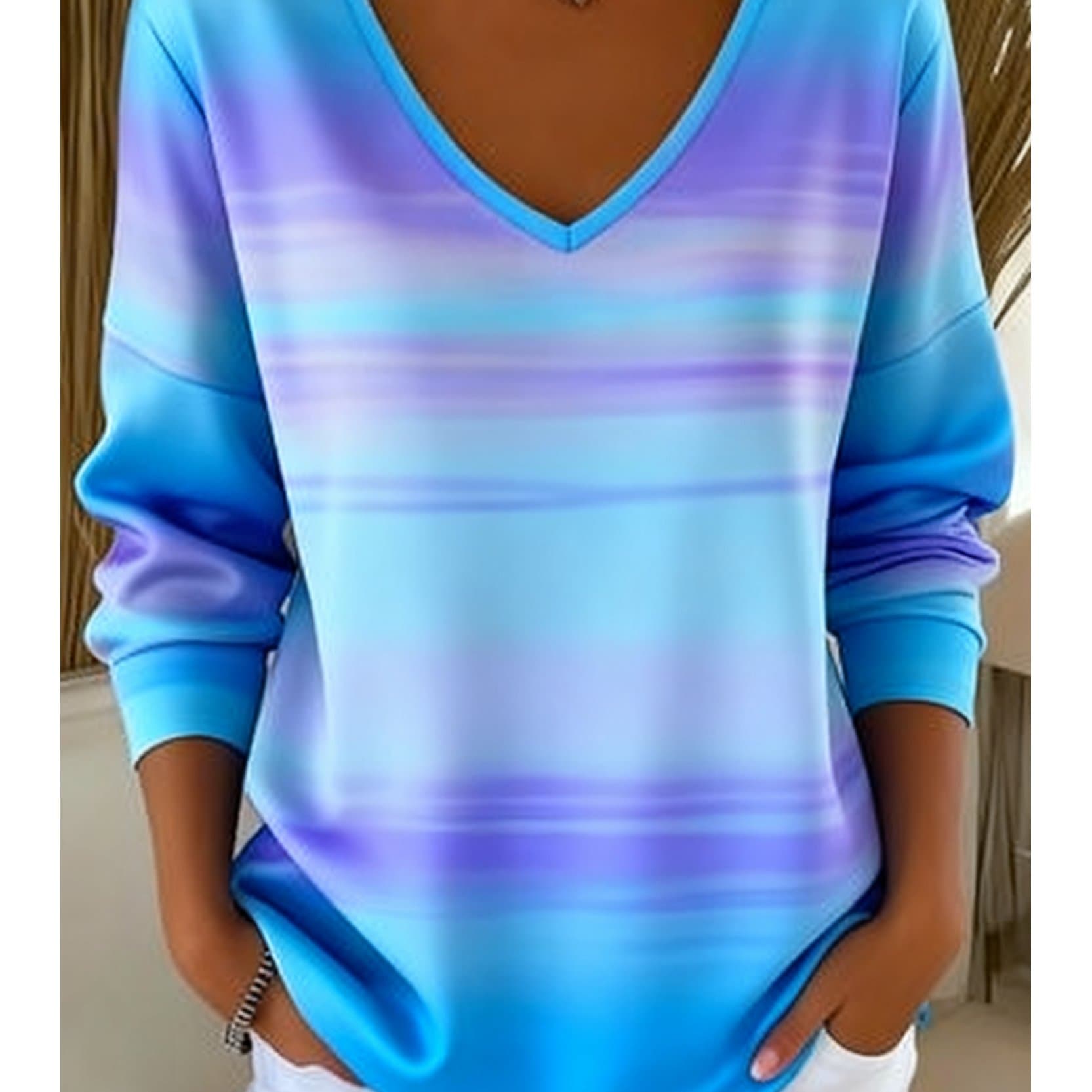 TEMU () Women's Gradient Print Long Sleeve Casual Top