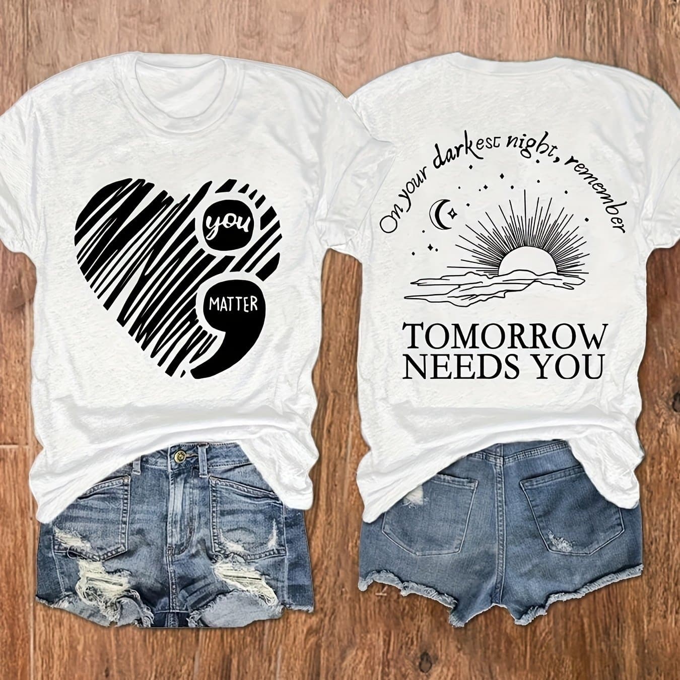 TEMU Women's "" Print Front And Back Round Neck Casual Short Sleeve T-shirt, Women's Top