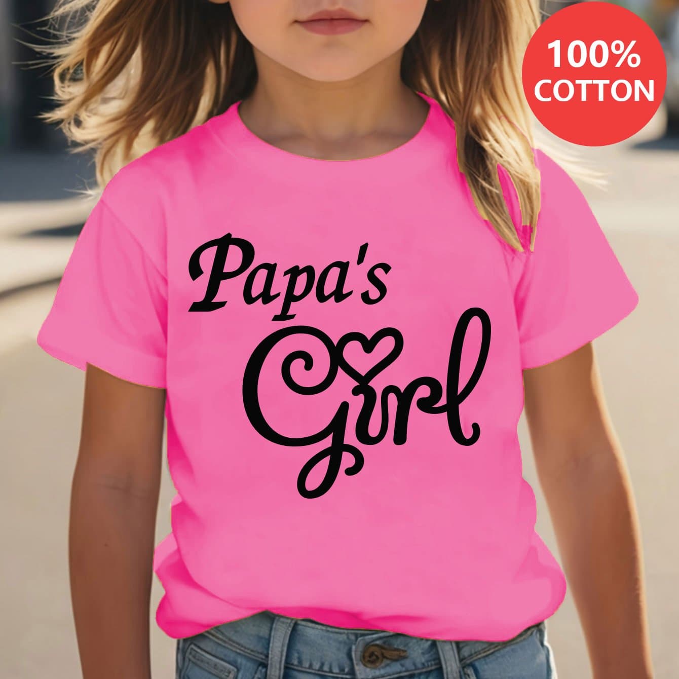 TEMU Girls "papa's Girl" Print 100% Cotton T-shirt - Oversized Loose Fit Short Sleeve Summer Top With "papa's Girl" Lettering, Casual Round Neck Blouse For Casual Attire & Matching Outfits
