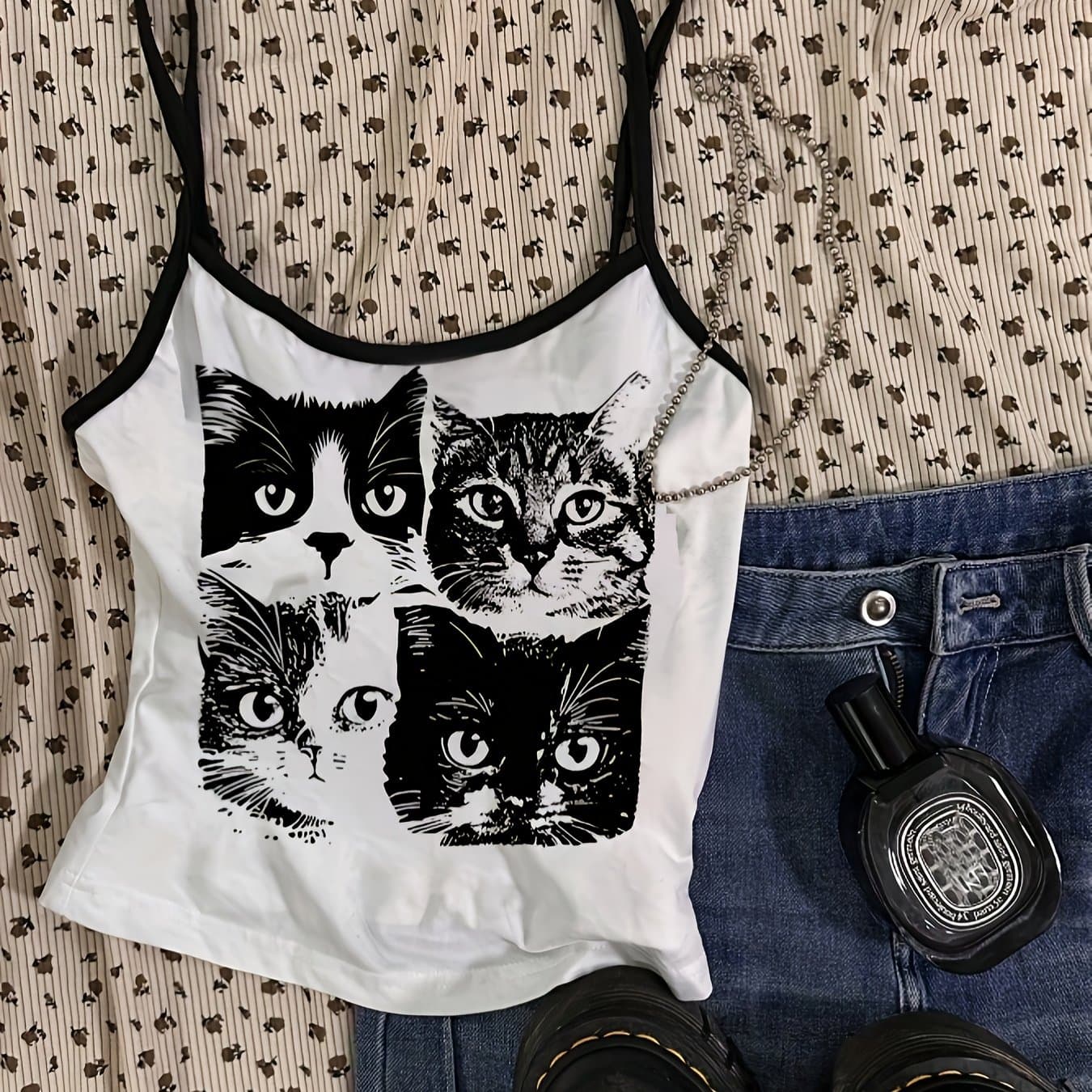 TEMU A Stylish Short Tank Top With A Print For Women, Perfect For Summer