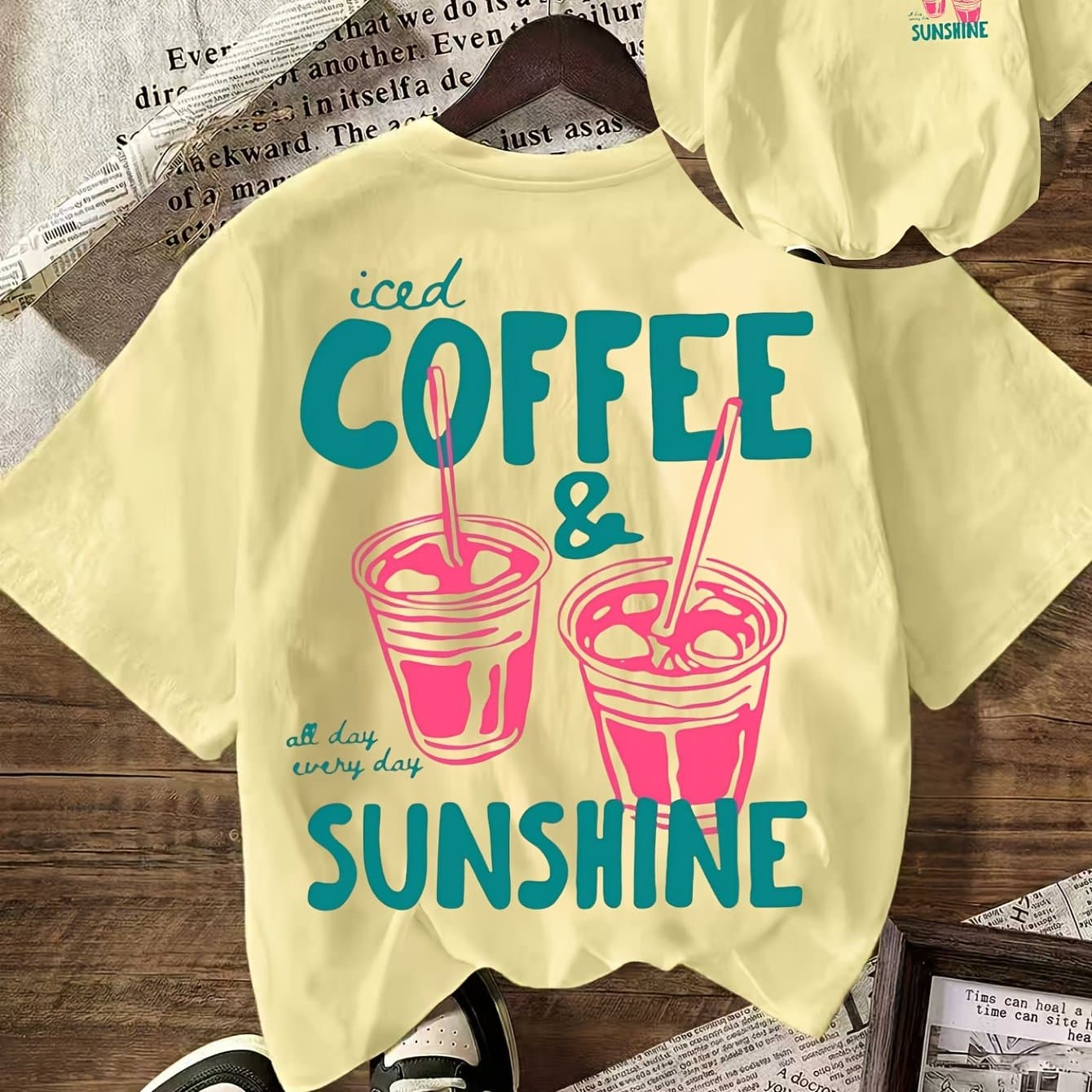 TEMU Coffee Club Graphic T-shirt Summer Outfit For Women Vacation Outfits Beach Outfits For Women, Women's Casual Round Neck Short Sleeve T-shirt