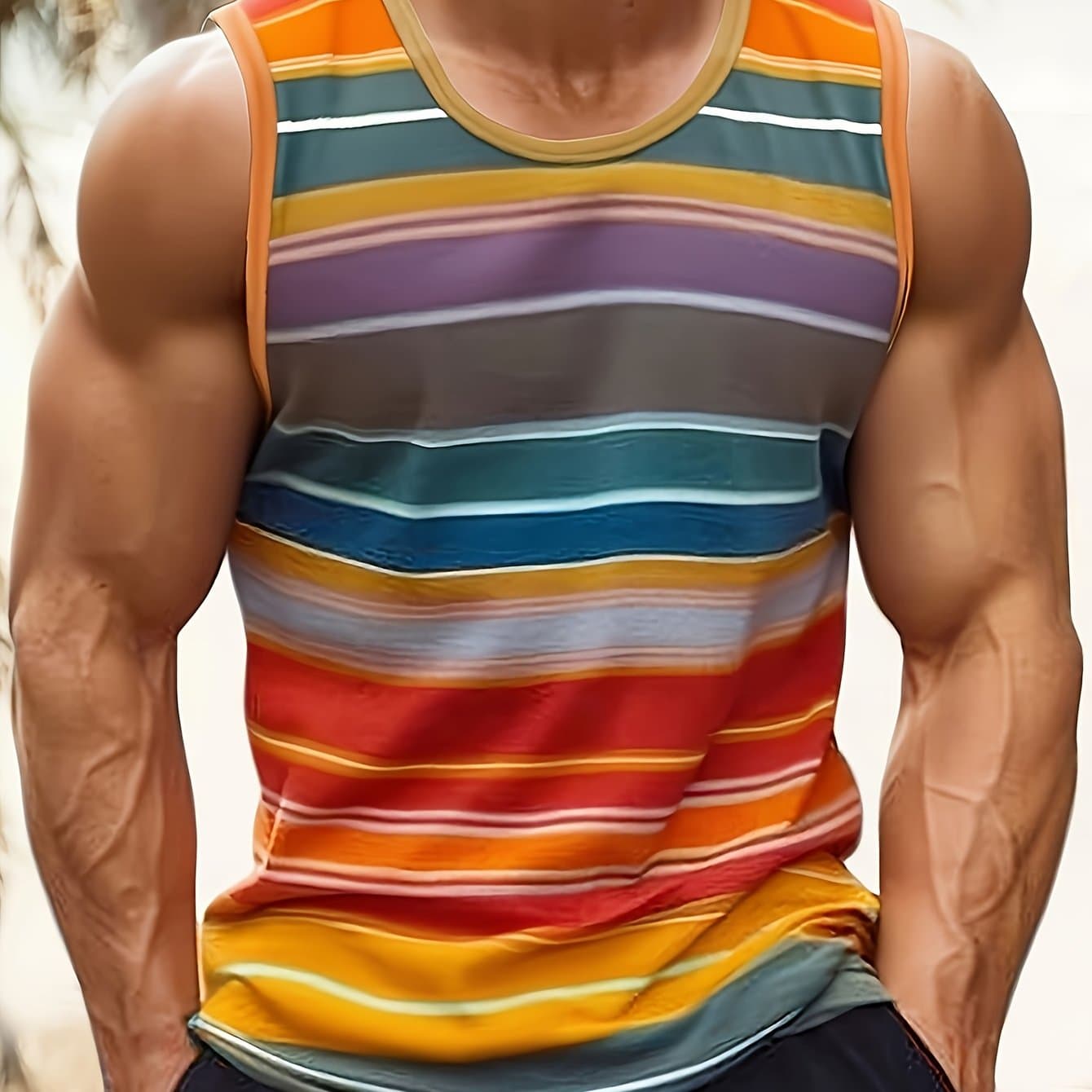 TEMU New Retro Striped Vacation Casual Tank Top, Summer