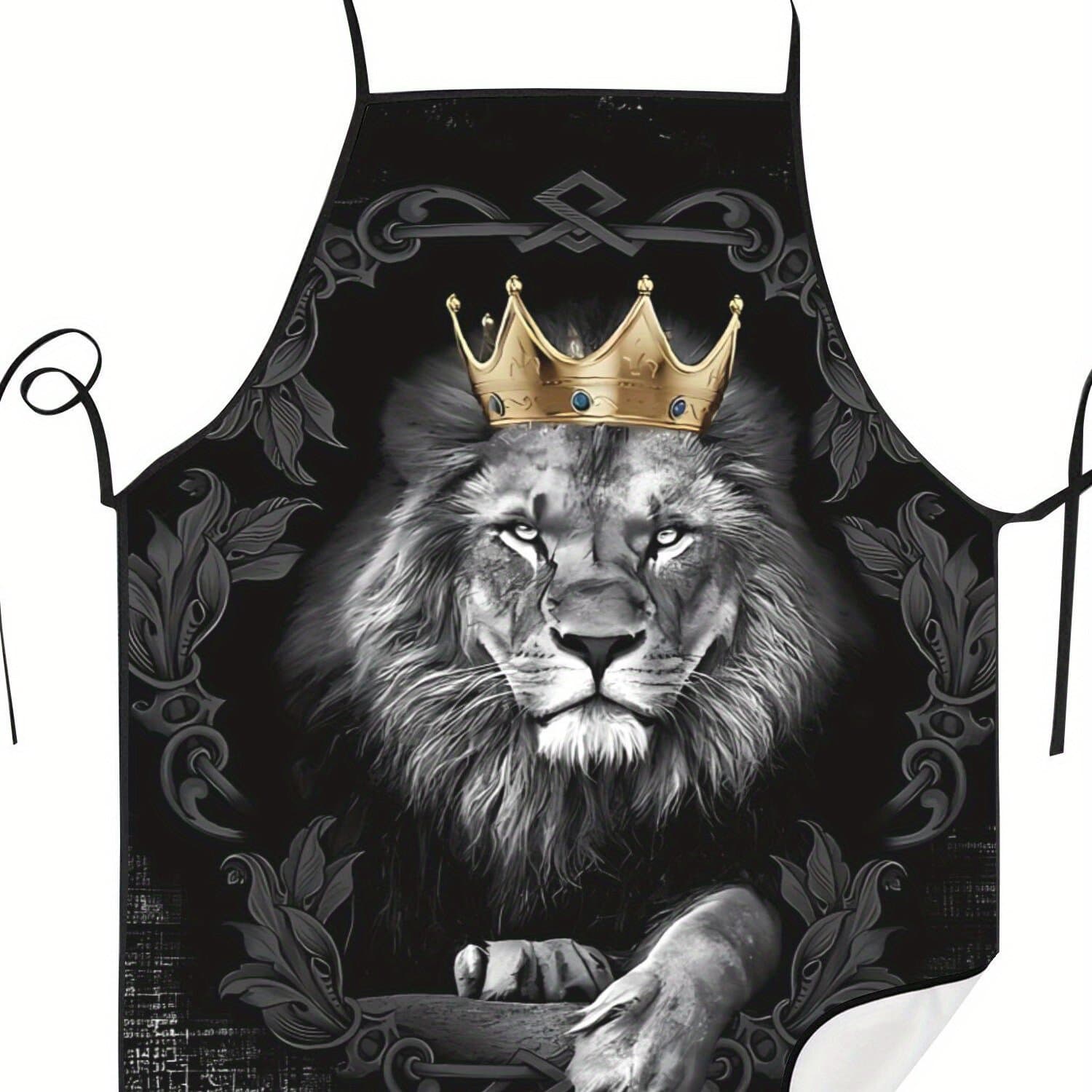 TEMU Biihudu Apron For - Vintage Style Printed Lion & , Durable Fabric For Cooking, Baking, Grilling - Unique Gift For Fans, Baking Attire | Kitchenwear | Intricate Design
