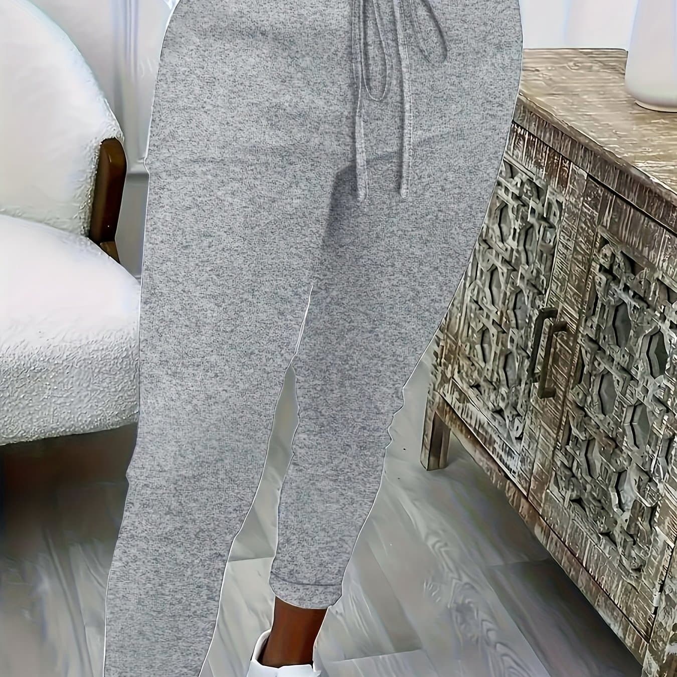 TEMU Plus Size, Women's Plus Size Leggings S Pants - Light Gray Soft Comfortable Stretchy Casual Pants - Suitable For Spring/autumn Commuting Slim Swear