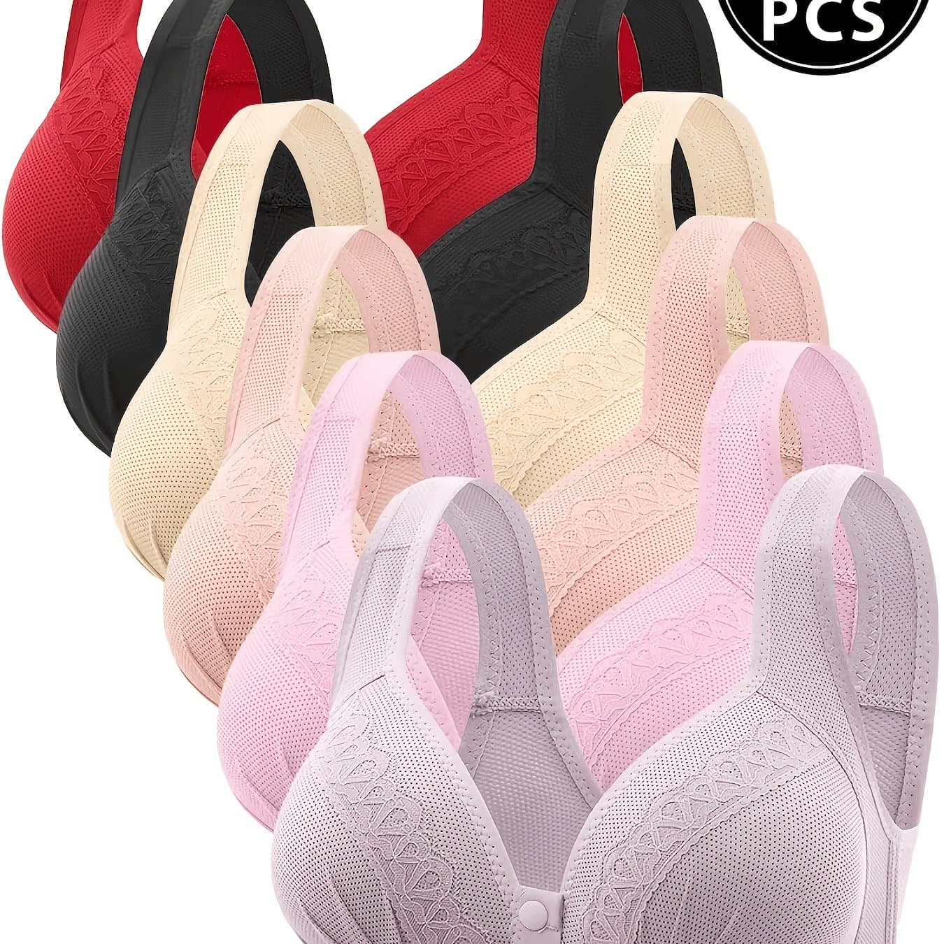TEMU 6pcs Set, A Wire-free Women's Sports Bra With -clasp Design, Solid Color, Elegant, Full Coverage, Fixed Cups, Suitable For Middle-aged And Elderly Women