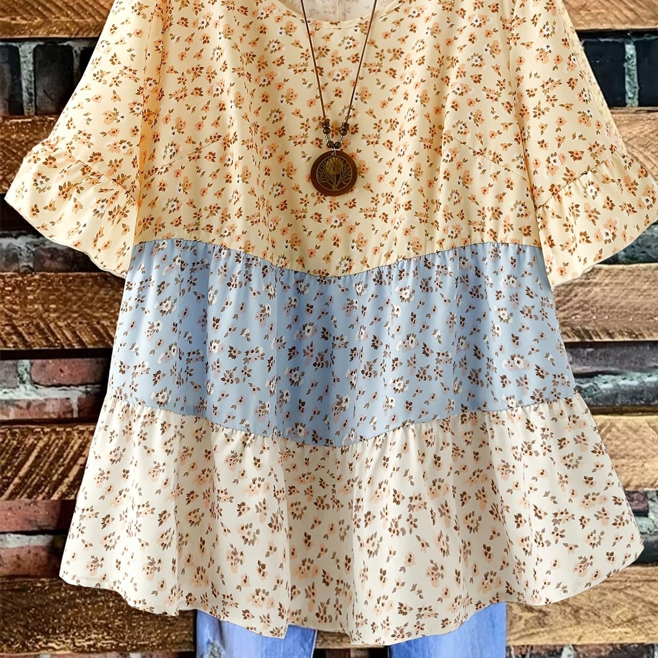 TEMU Plus Size - Plus Size - Plus Size Women's Elegant Printed Shirt, Spring Summer Casual Loose Short Sleeve Top