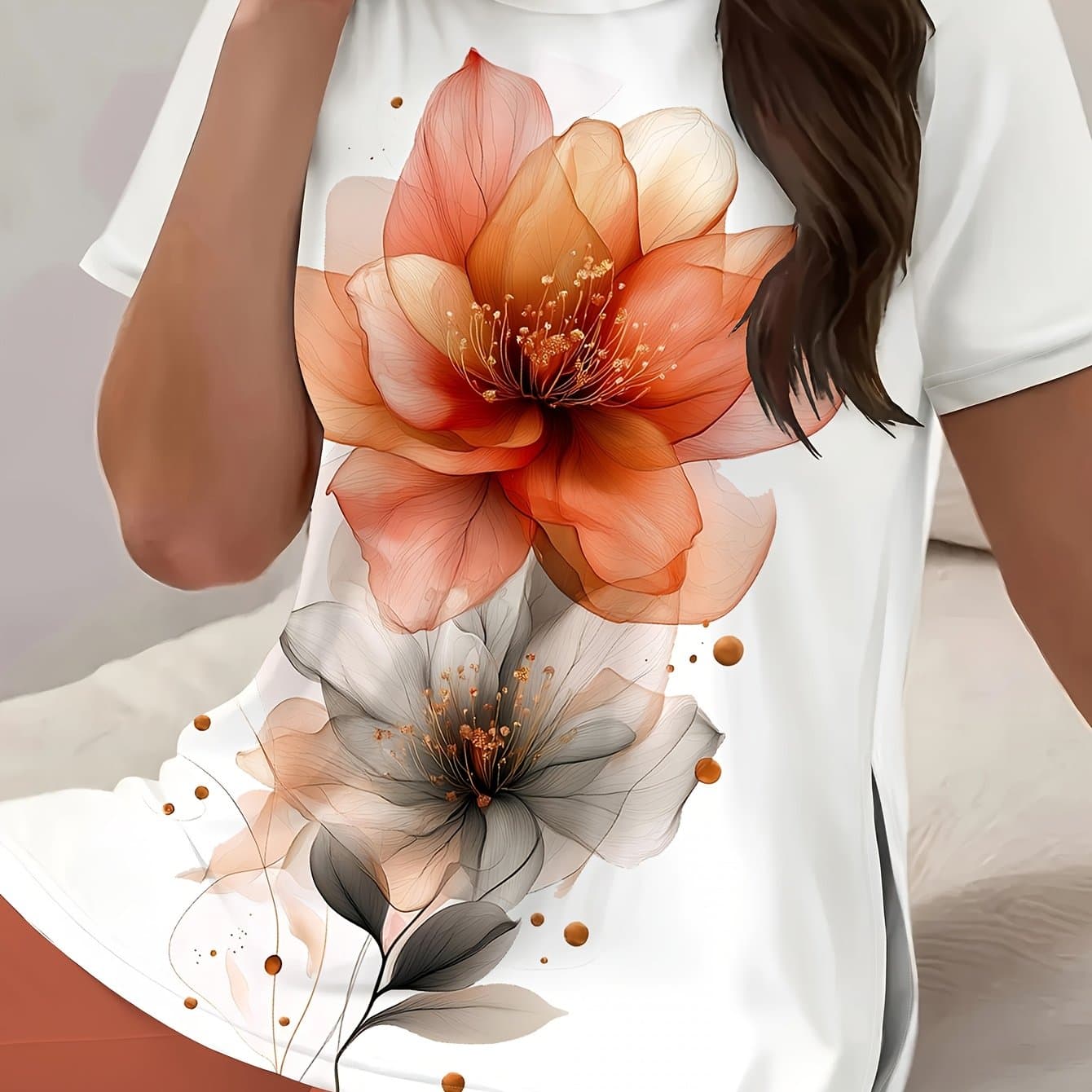TEMU Plus Size Women's" God Gave Eternal Flower "t-shirt | Double-sided Floral All- Elegant Soft Machine Washable Loose Tummy-hiding Casual