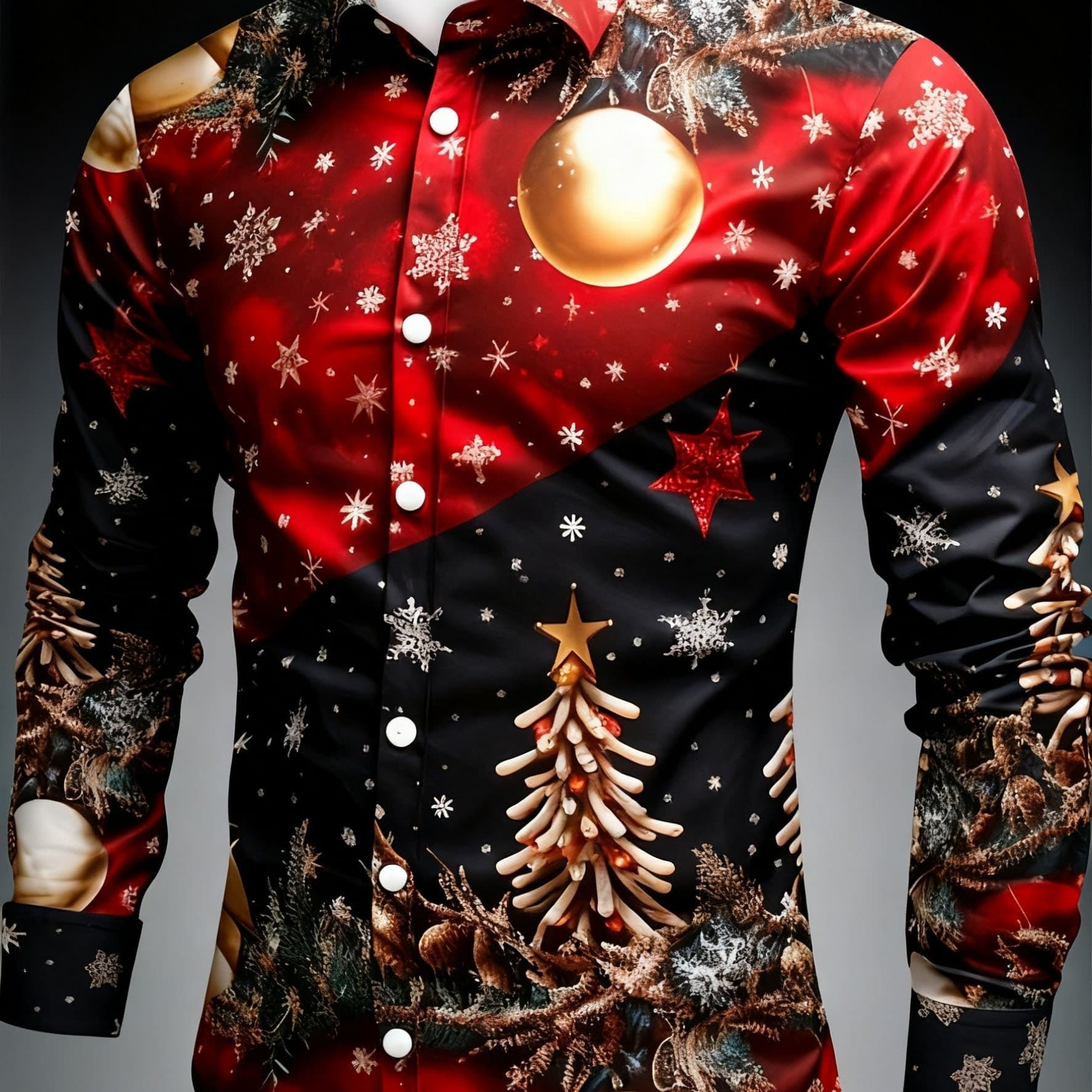 TEMU Christmas Style Christmas Tree Print Men's Casual Comfortable Long-sleeved Shirt
