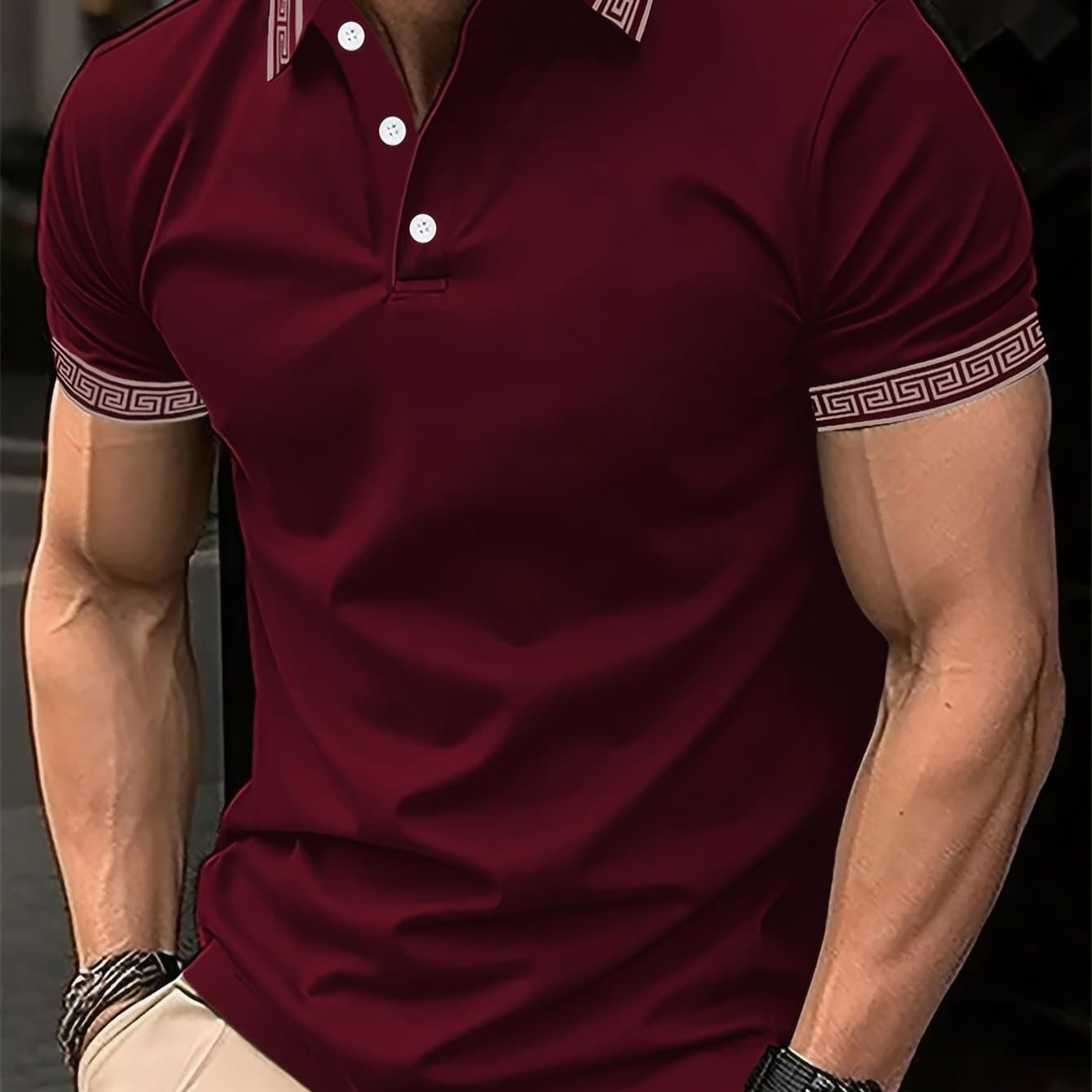 TEMU Men's Summer Solid Shirt, Outdoor Casual Patterned Turn- Collar Sports Top