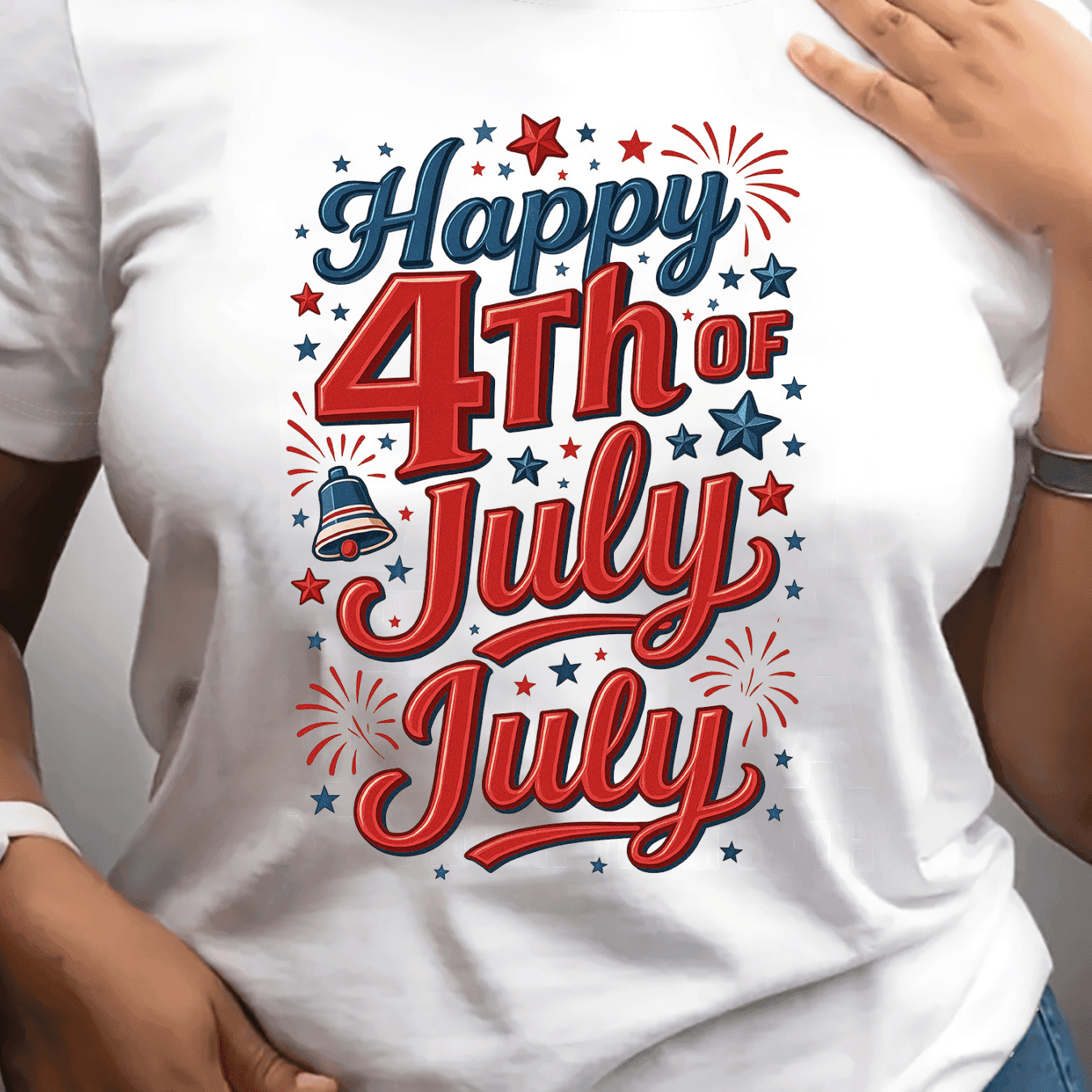 TEMU Plus Size, Women's July 4th - Happy Fireworks & Stars Print Red Blue Suitable For Day Parties, , Summer Outfits - Stretchy Fit Casual Tee For Plus Size Women, Round Neck T-shirt (machine