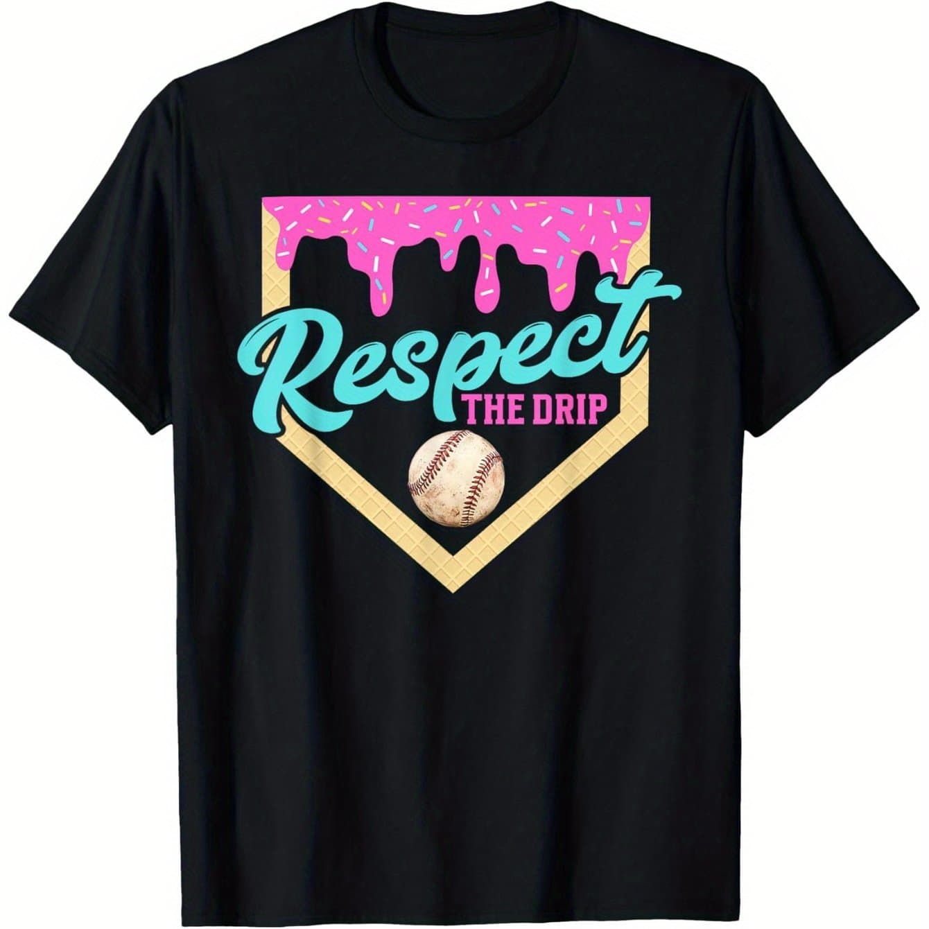 TEMU Baseball Ice Cream T-shirt For Boys Fashion Trend Bottoming Shirt Breathable, Casual Comfortable Top Streetwear Fashion Casual Summer Tee Crew Neck Short Sleeve T-shirt Best Gift For Boy Girl