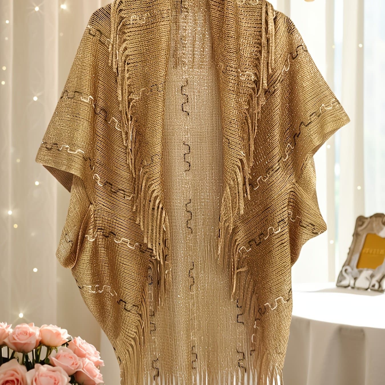 TEMU Plus Size - Plus Size - Plus Size Summer Office Shopping Vacation Casual High-quality Fabric Bohemian Style Tassel Sunscreen Cardigan