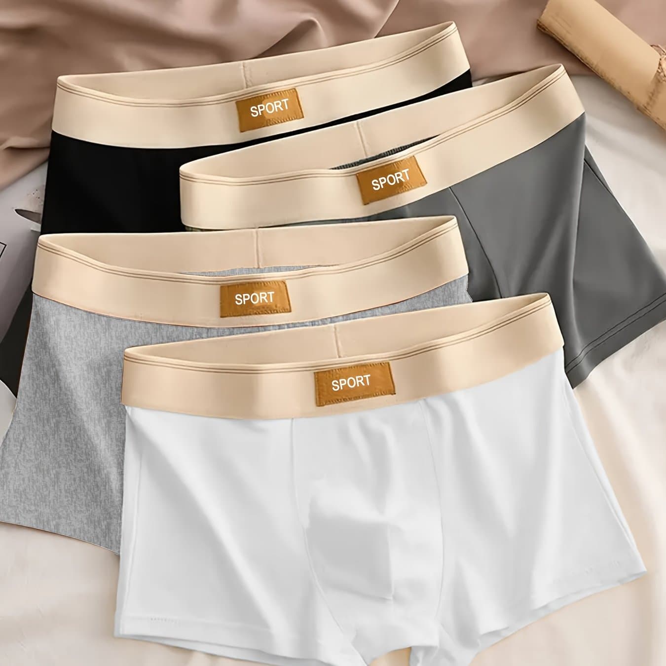 TEMU 4pcs Men's Breathable Soft Boxer Briefs - Stretchy, Fit For Casual Wear, Flat Leg,