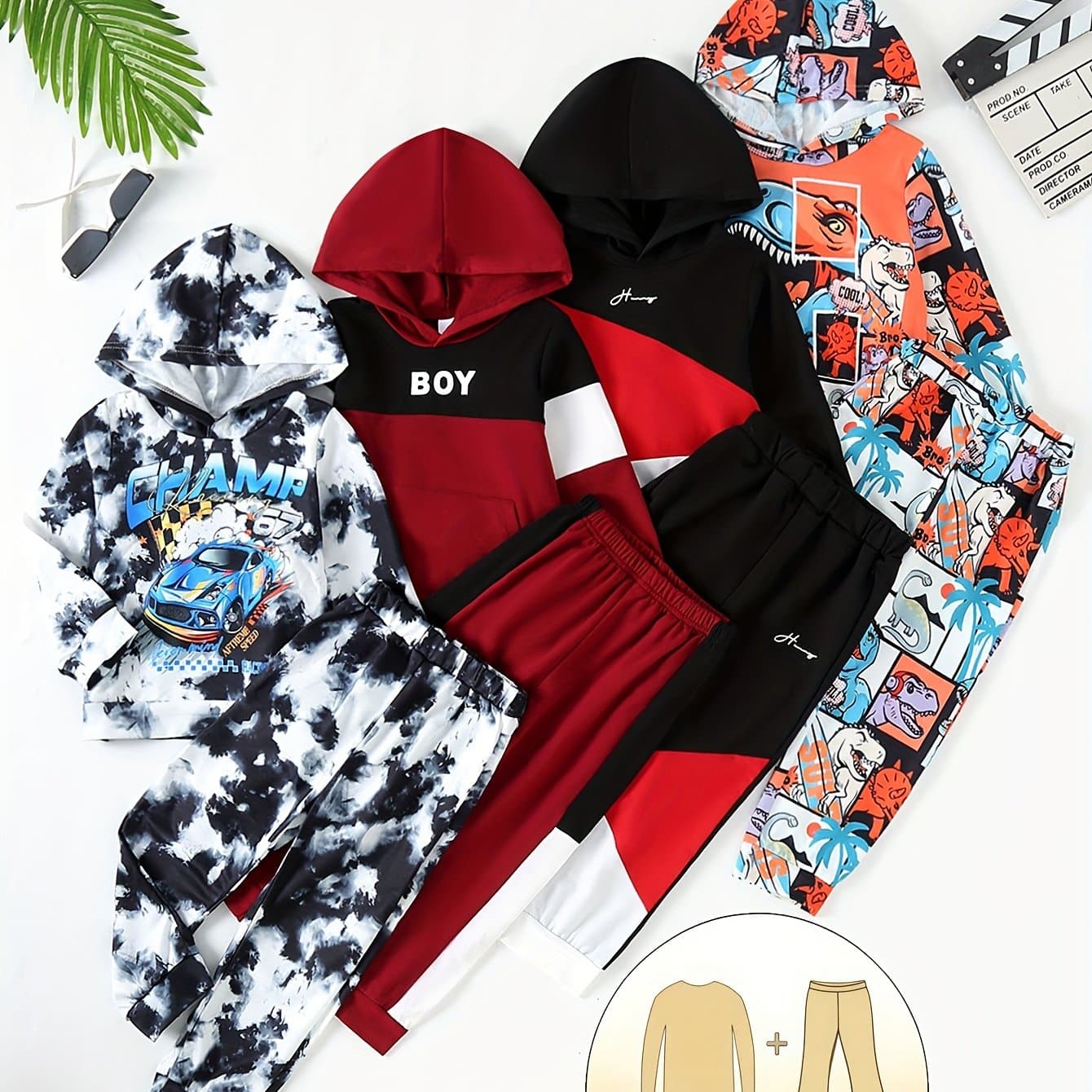 TEMU Random Two-piece Boys' Autumn/winter Clothing Set, Including 1 Sweatshirt + Pants, Letter Print Long-sleeved Hooded Sweatshirt And Casual Pants, For Outdoor