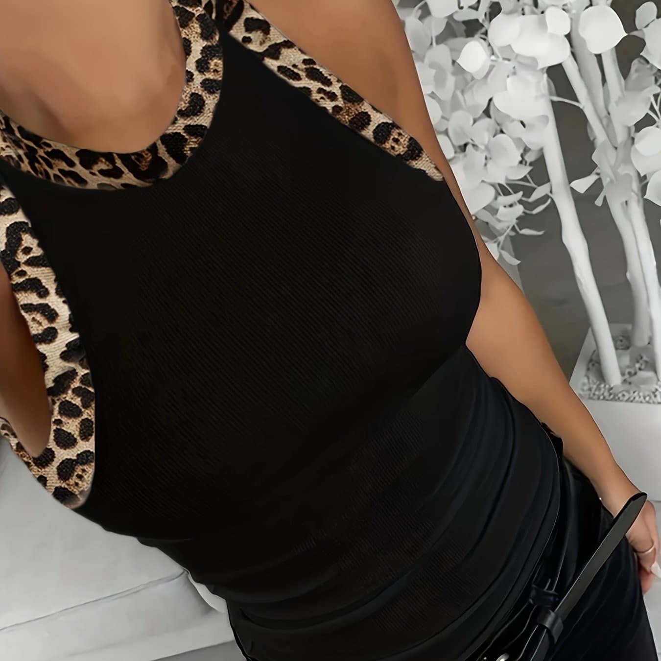 TEMU European Goods New Sexy Color Block Leopard Print Edge Stitching Printed Fashionable Slim Summer Vest