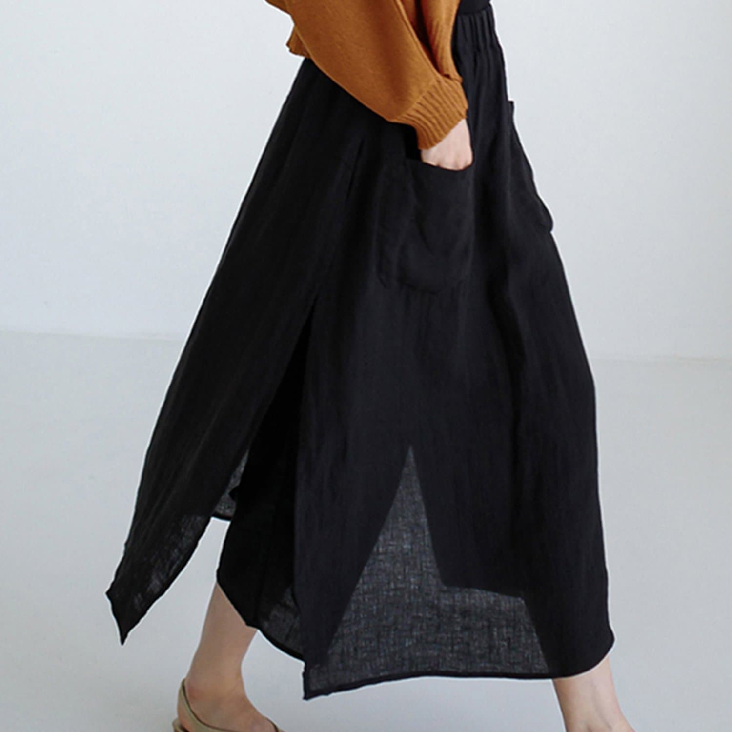 TEMU Women's Wide Leg Capri Pants Multi-pocket Loose Fit Fake-two Piece Culottes