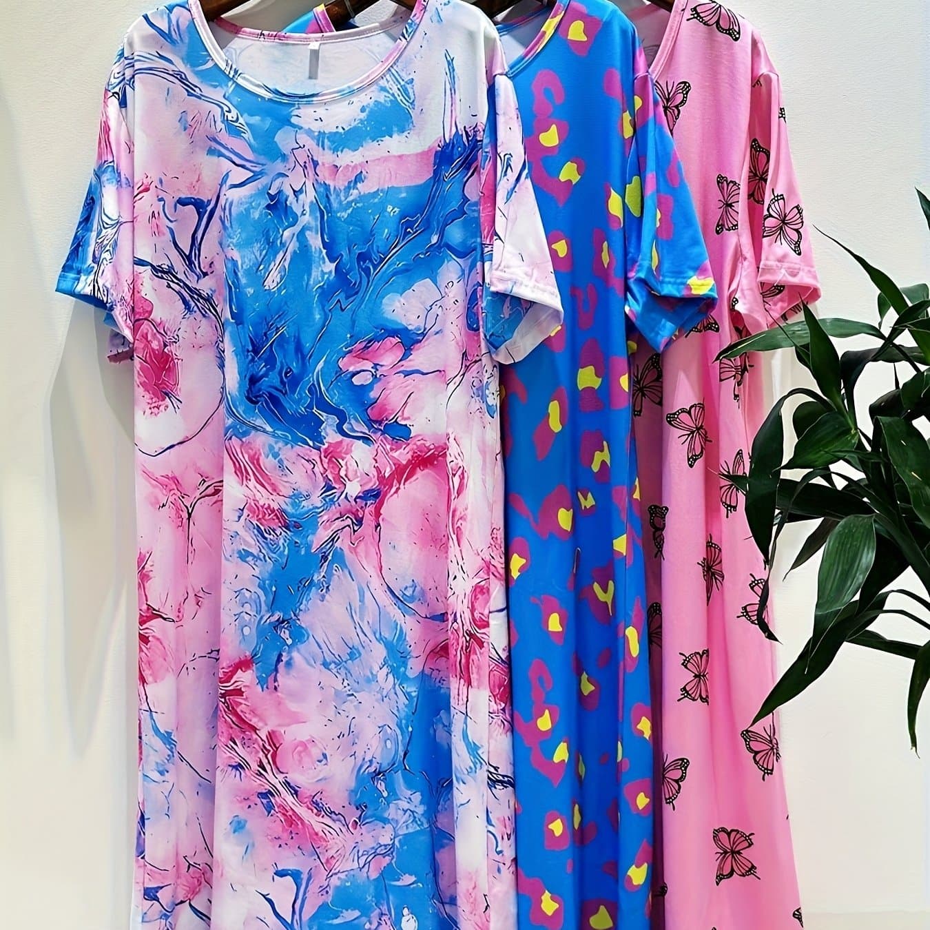TEMU Set Of -size Nightgowns For Women Featuring A Casual Tie-dye Print With Fruit And In