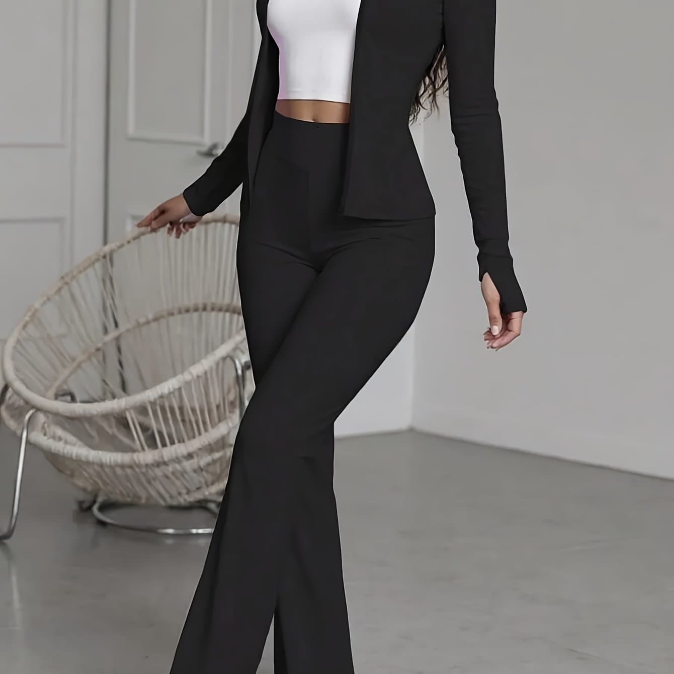 TEMU Women's 2pcs Solid Color Set Zipper Jacket & Pants Spring Autumn Yoga Workout Wear