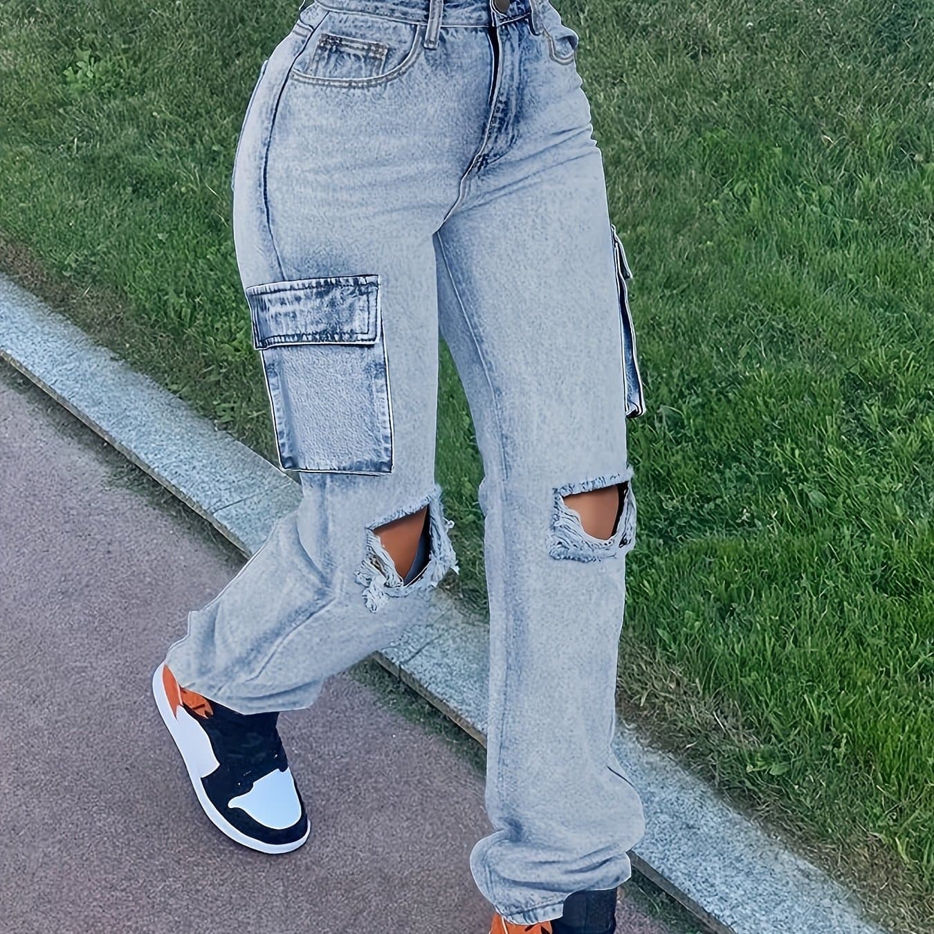 TEMU Casual Wide-leg Jeans For Women With A , Featuring A Low Waist And A Loose Boyfriend Fit