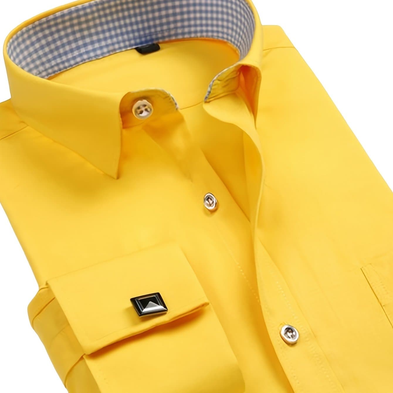 TEMU 2025 's French Dress Shirt Featuring Cufflinks - Casual Button-up With Pocket, Suitable For Formal