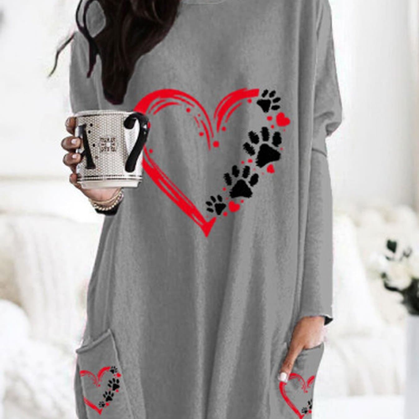 TEMU Plus Size, Loose Mid-length Sweatshirt Dress With Round Neck, Casual Loose Long Sleeves D Model Nsy00324110905