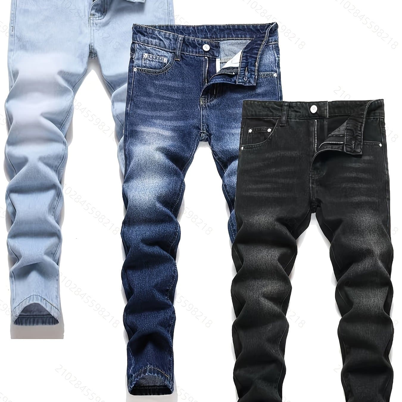 TEMU 3pcs Of Jeans] Boys' Retro Distressed P'd Slim Fit Washed Denim Jeans, Boys' Casual Multi Piece Jeans, All Season