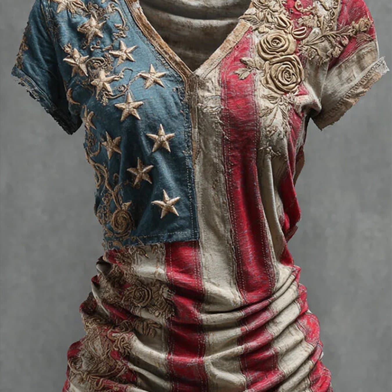 TEMU Teen Vintage American Flag 3d Print & V-neck T-shirt - Patriotic Suitable For 4th Of, Casual & Casual Attire, Machine Washable Regular , For Teenager