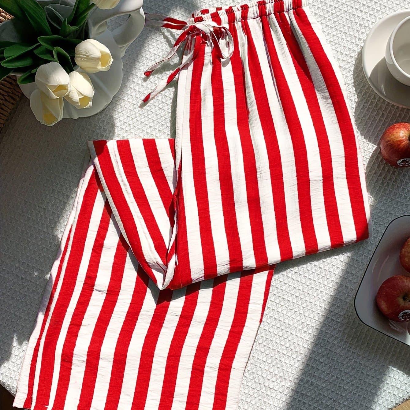 TEMU New Stylish Women's Long Striped Drawstring Waist Comfortable Loose Wide-leg Pants