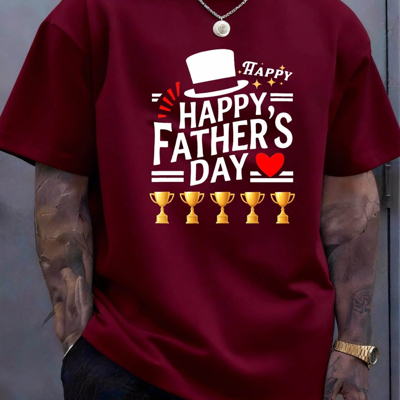 TEMU Men's Summer Tops Casual Short Sleeve T Shirt Happy Fathers Day Graphic Print With Top Hat And Casual Daily Wear Lightweight Breathable Fabric Machine Washable Men's Casual Top|men's Summer Top