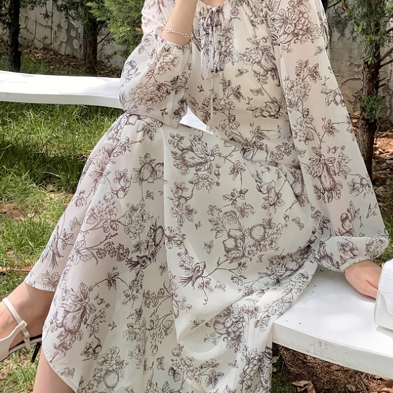 TEMU Women's Long Dress, Fashionable Printed Long-sleeve Dress, Elegant Commuter Long Dress, Ladies' Style Dress