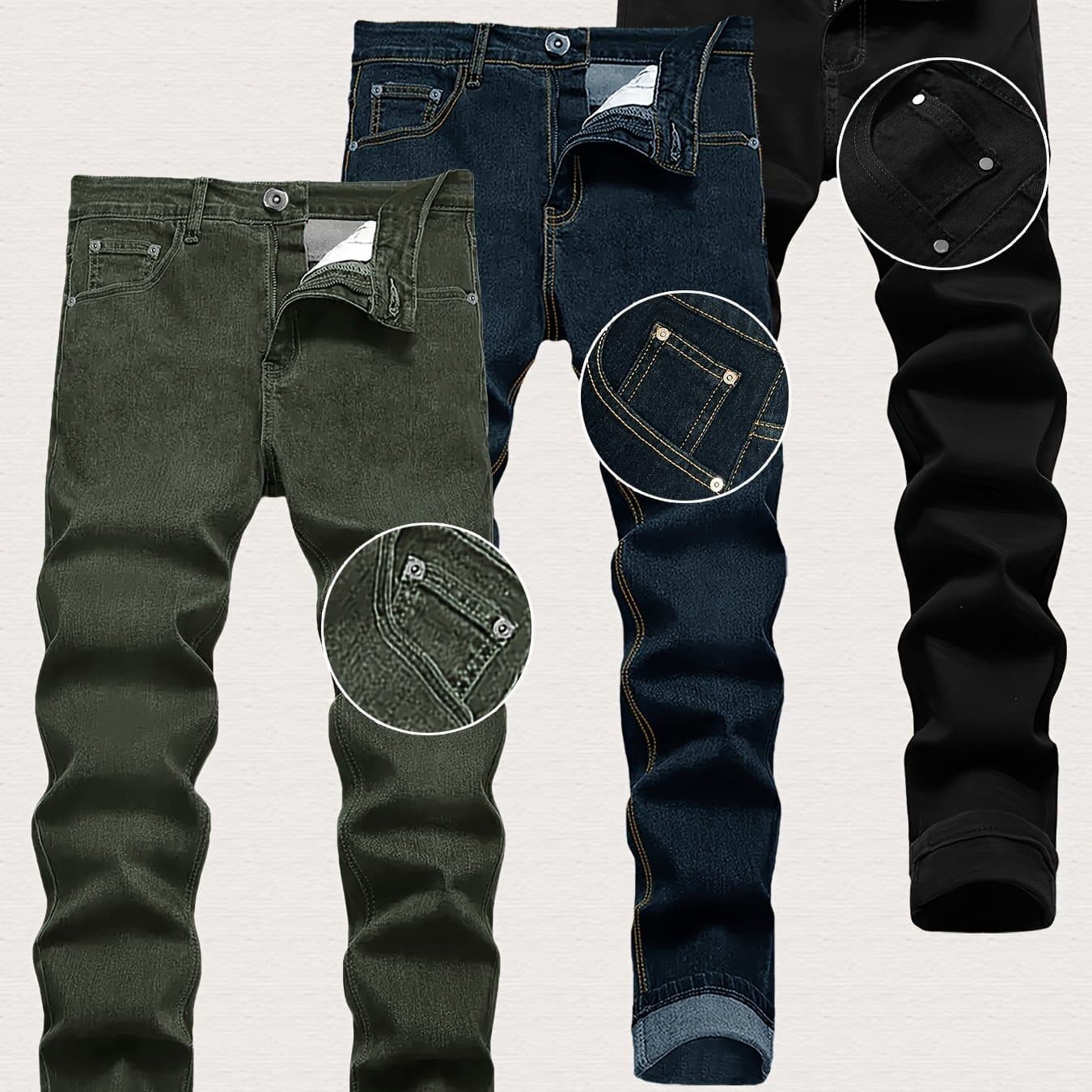 TEMU 3-pack Men's Slim Fit Jeans | Business Casual Trousers | Versatile Pants | Gift